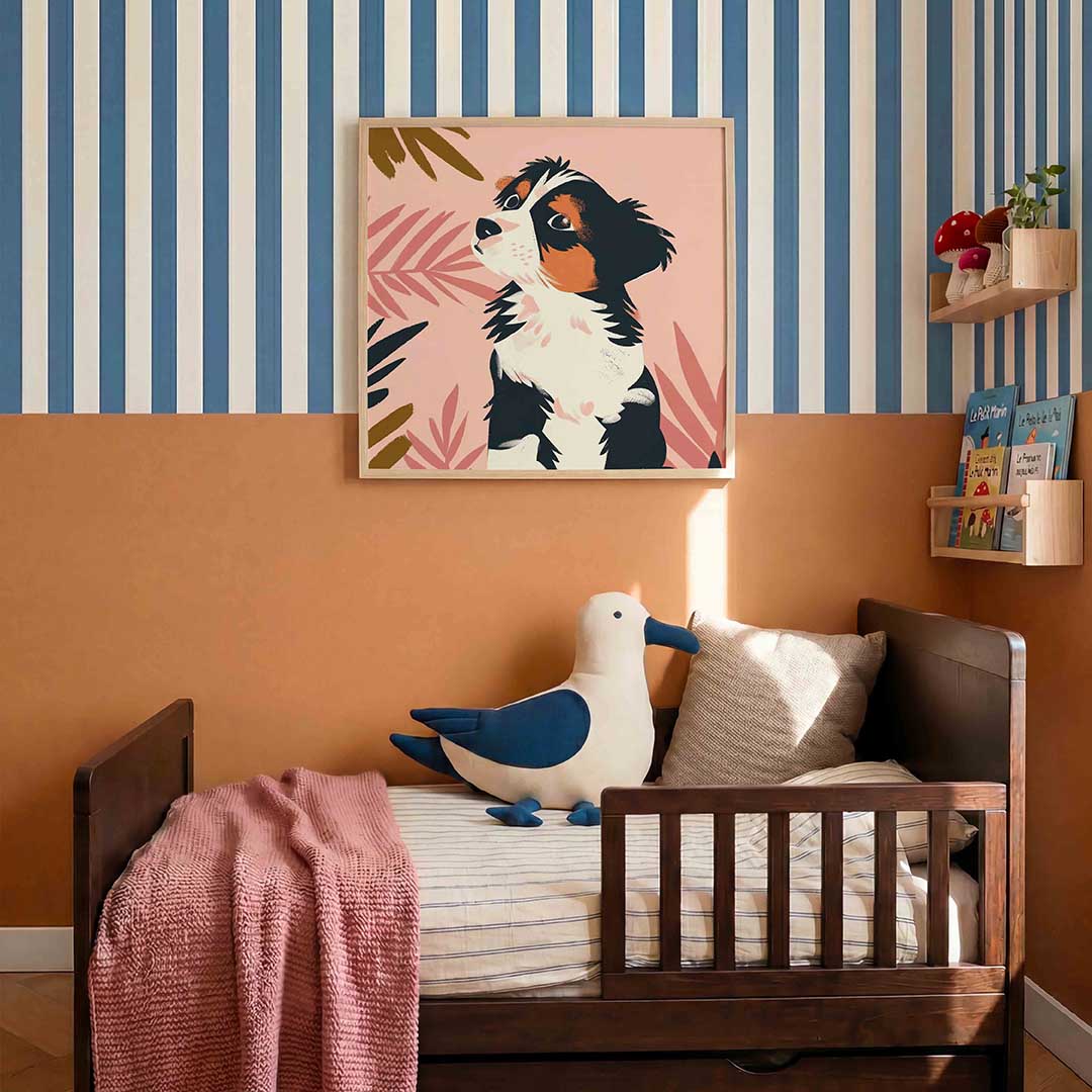 Hond met bladeren – kids poster in vierkant formaat