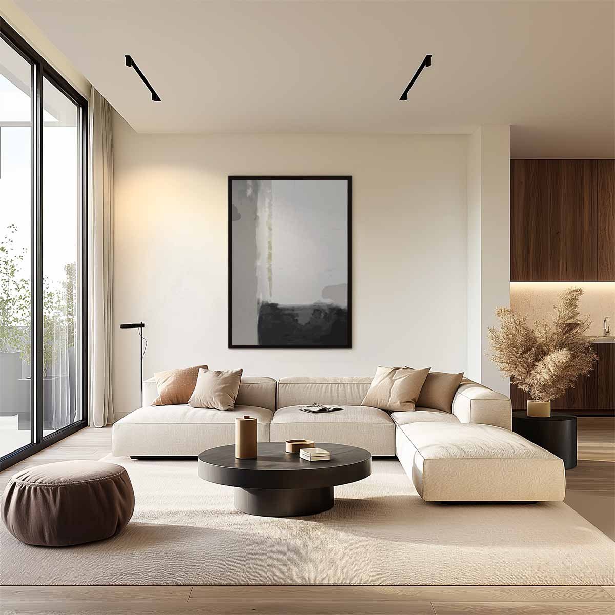 Moderne Grijstinten Abstractie – plexiglas wanddecoratie in portret formaat