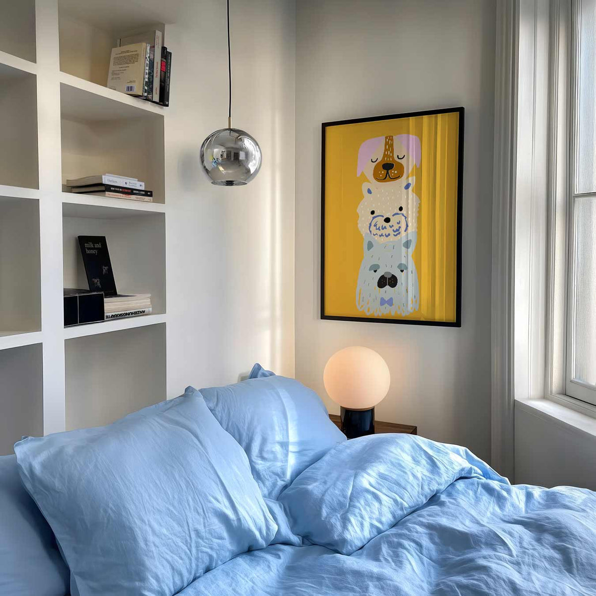Schattige Honden Trio – speelse wandkunst als portret kinderposter