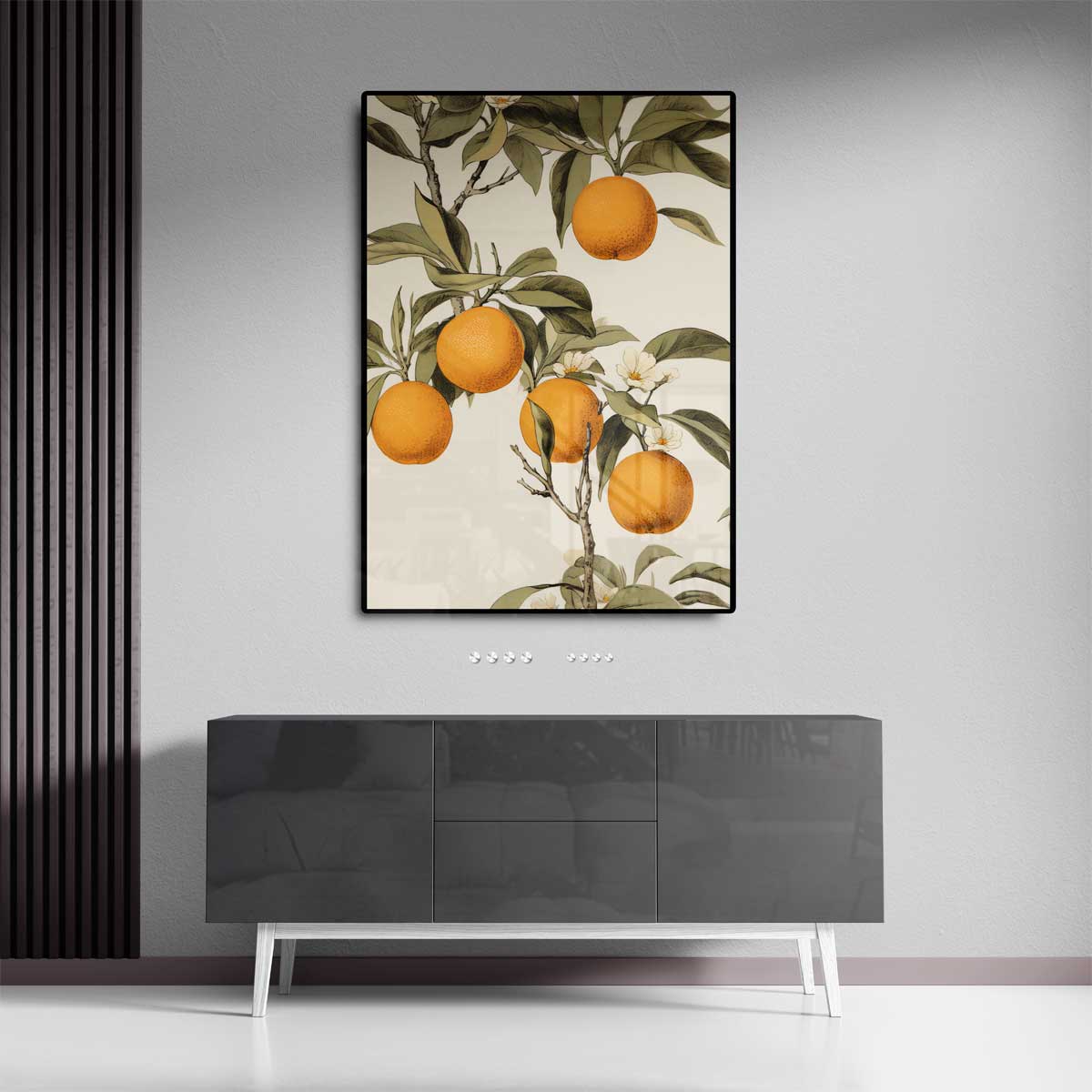 Zonnige Sinaasappelboom Illustratie – canvas kunstwerk als wanddecoratie