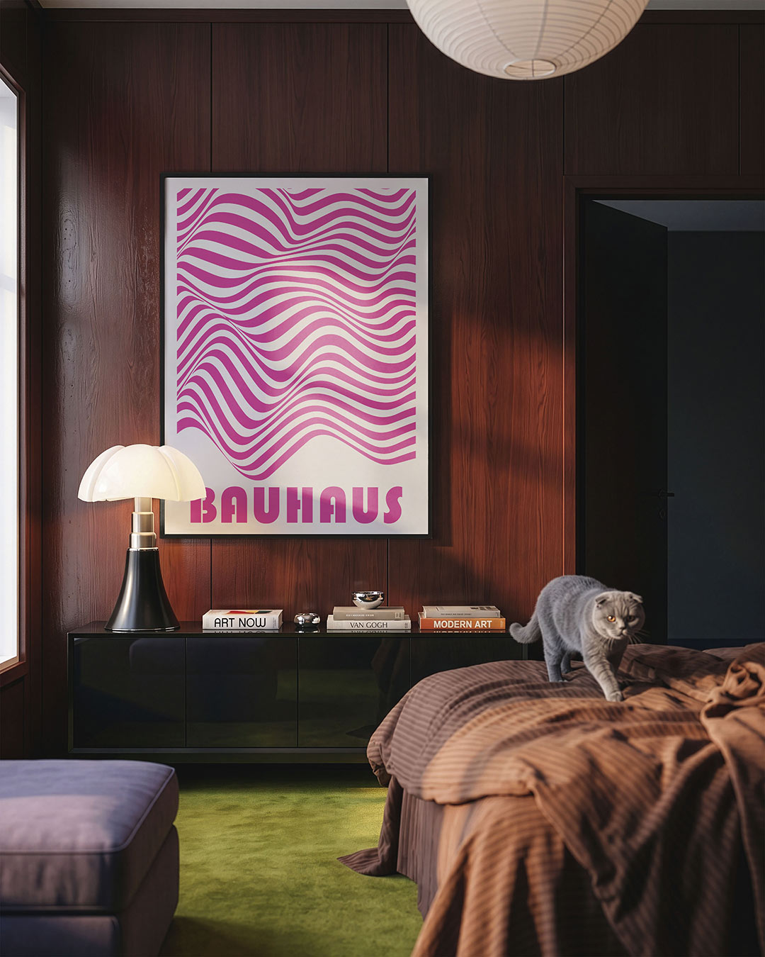 Golvend lijnenspel – geometrische Bauhaus poster in staand formaat