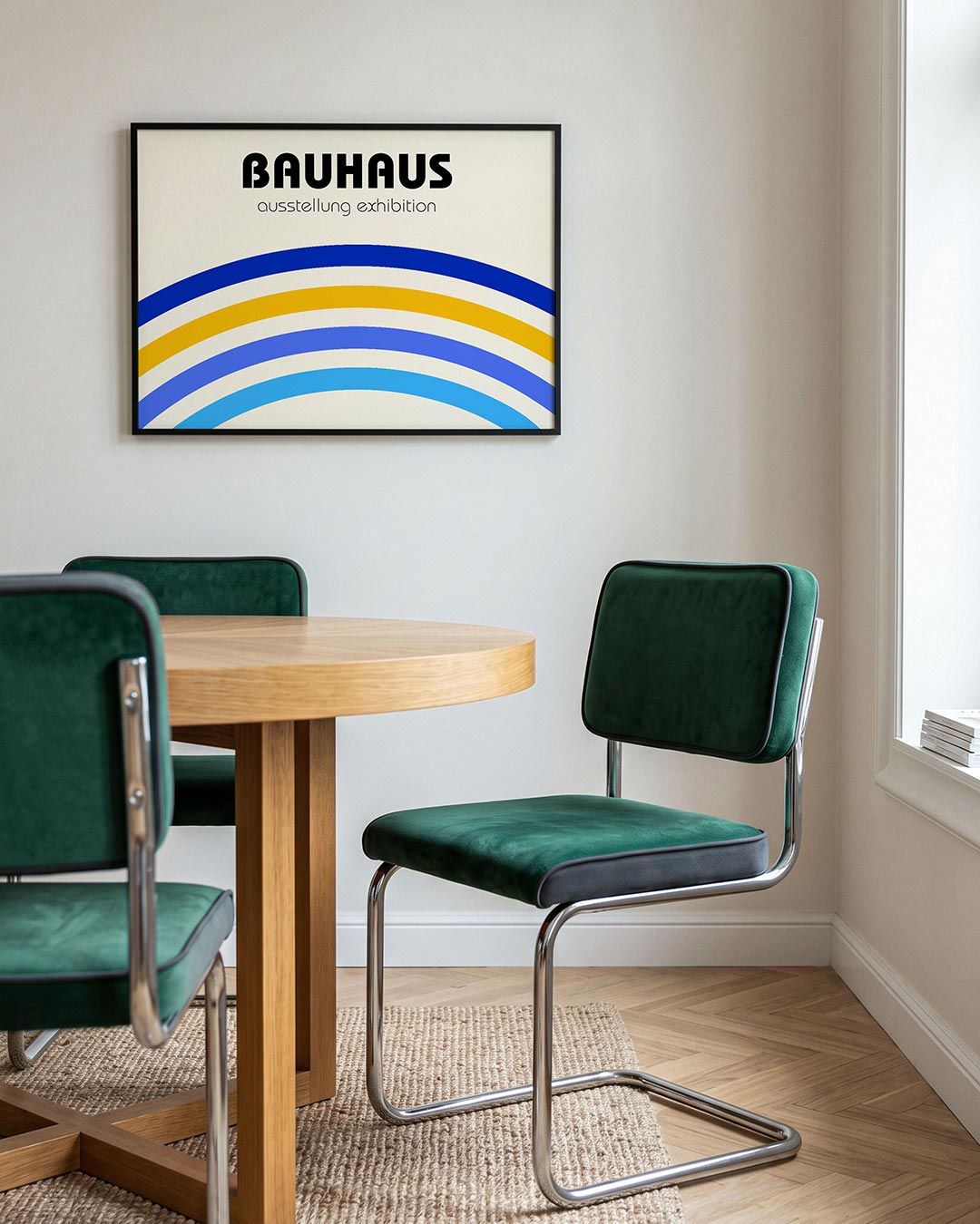 Kleurvolle booglijnen – liggende Bauhaus poster voor aan de muur