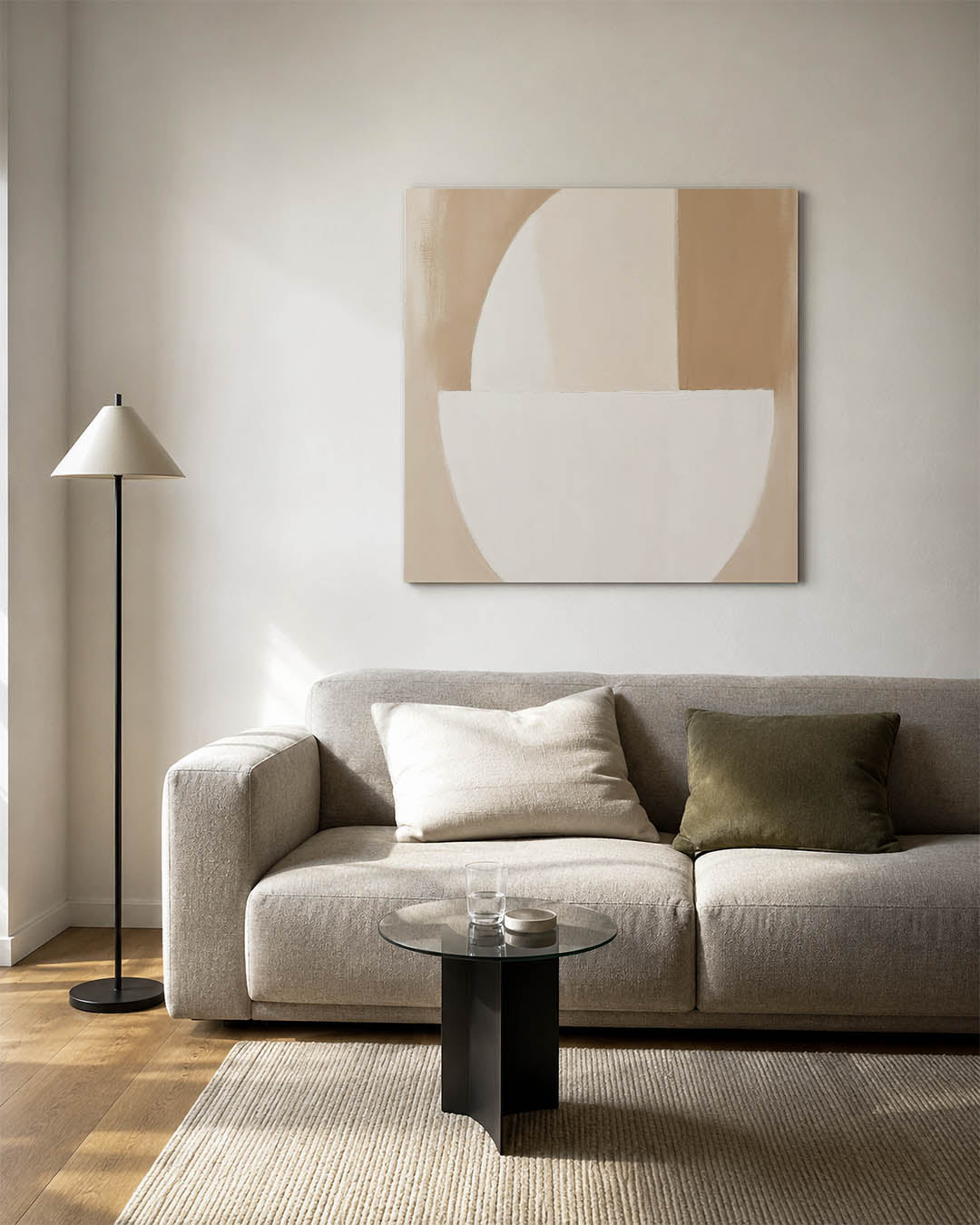 Geometrische vormen kunstwerk – vierkante wanddecoratie – dit werk toont een compositie van zachte, ronde en rechte vormen in