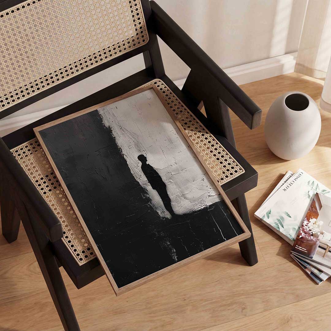 Silhouet tegen tweekleurige achtergrond – abstracte wandkunst als portret poster