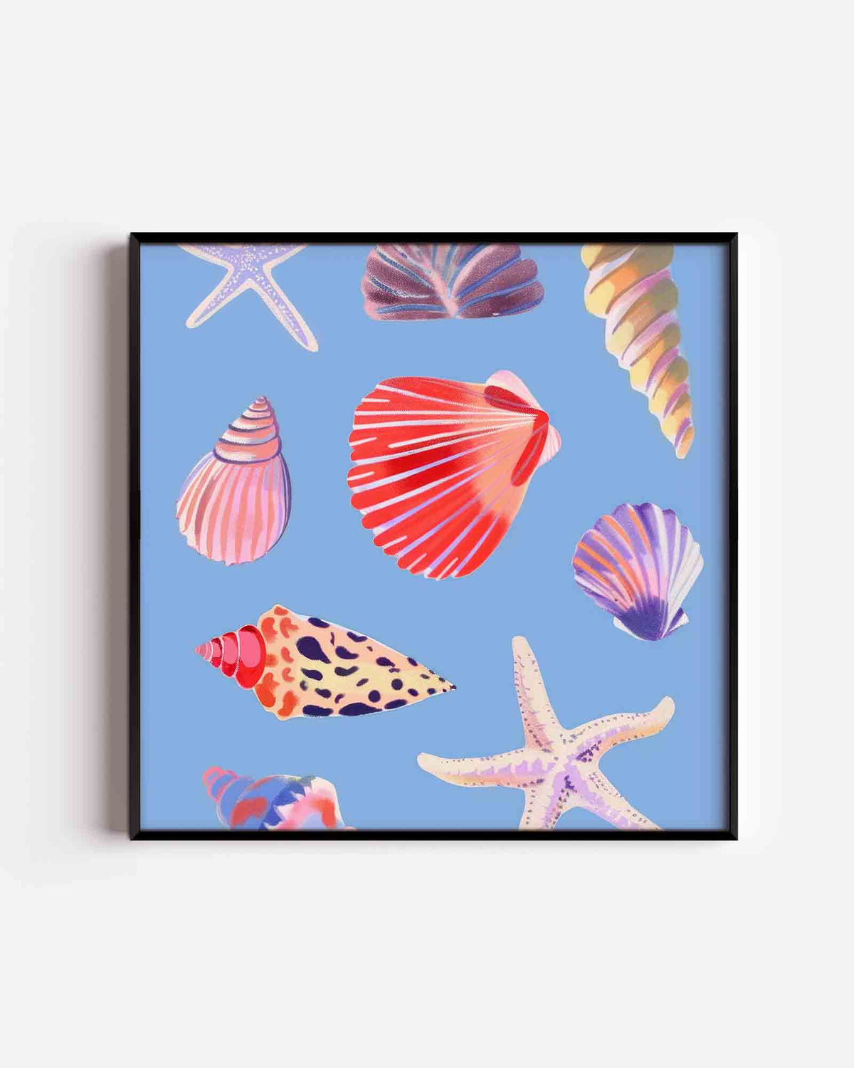 Schelpen en zeesterren – kleurrijke illustratie poster als wanddecoratie