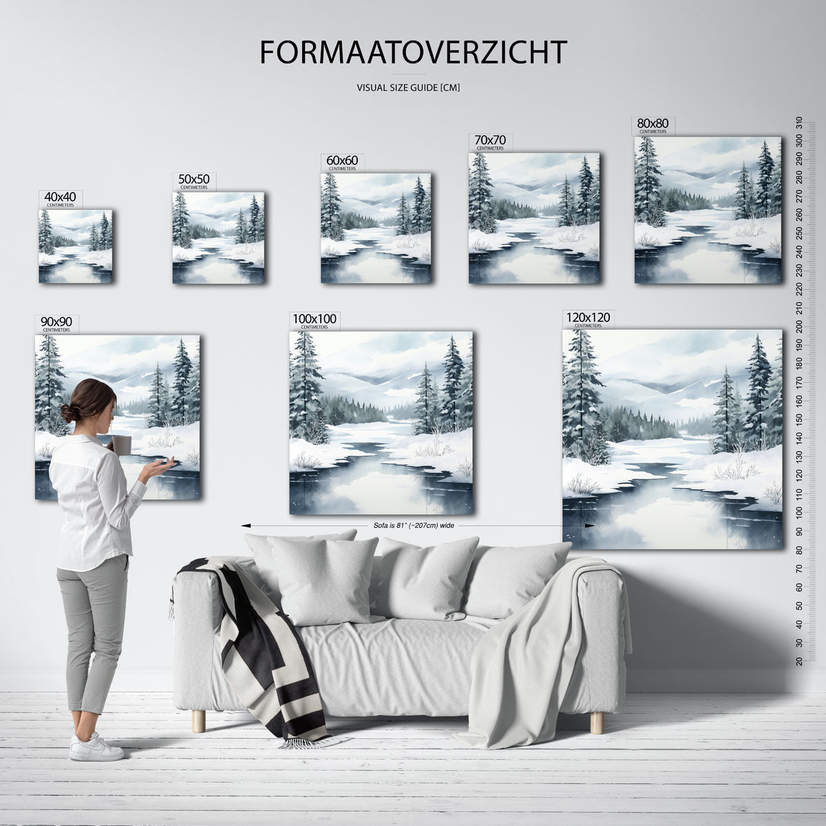 Winterlandschap met besneeuwde bomen – vierkante muurposter voor kerst