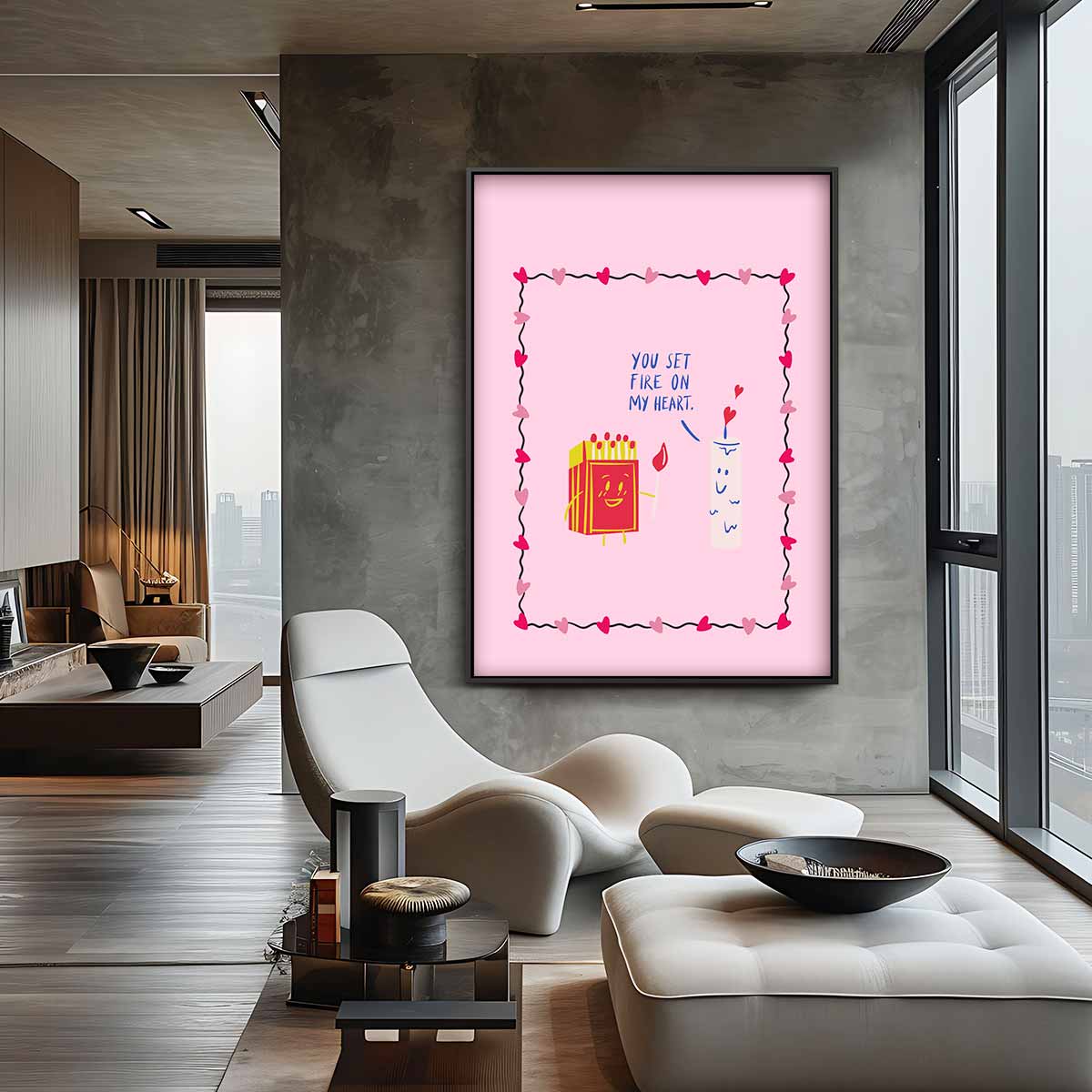 Vurige Liefdeskaart – staande wandkunst voor woonkamer of interieur