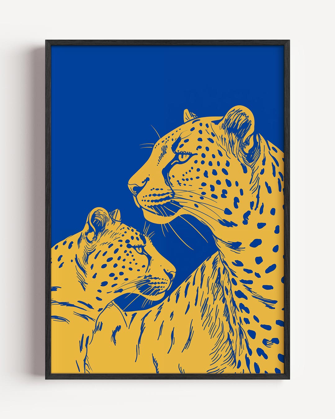 Sierlijke Jachtluipaarden in Blauw – dieren portret poster als wanddecoratie