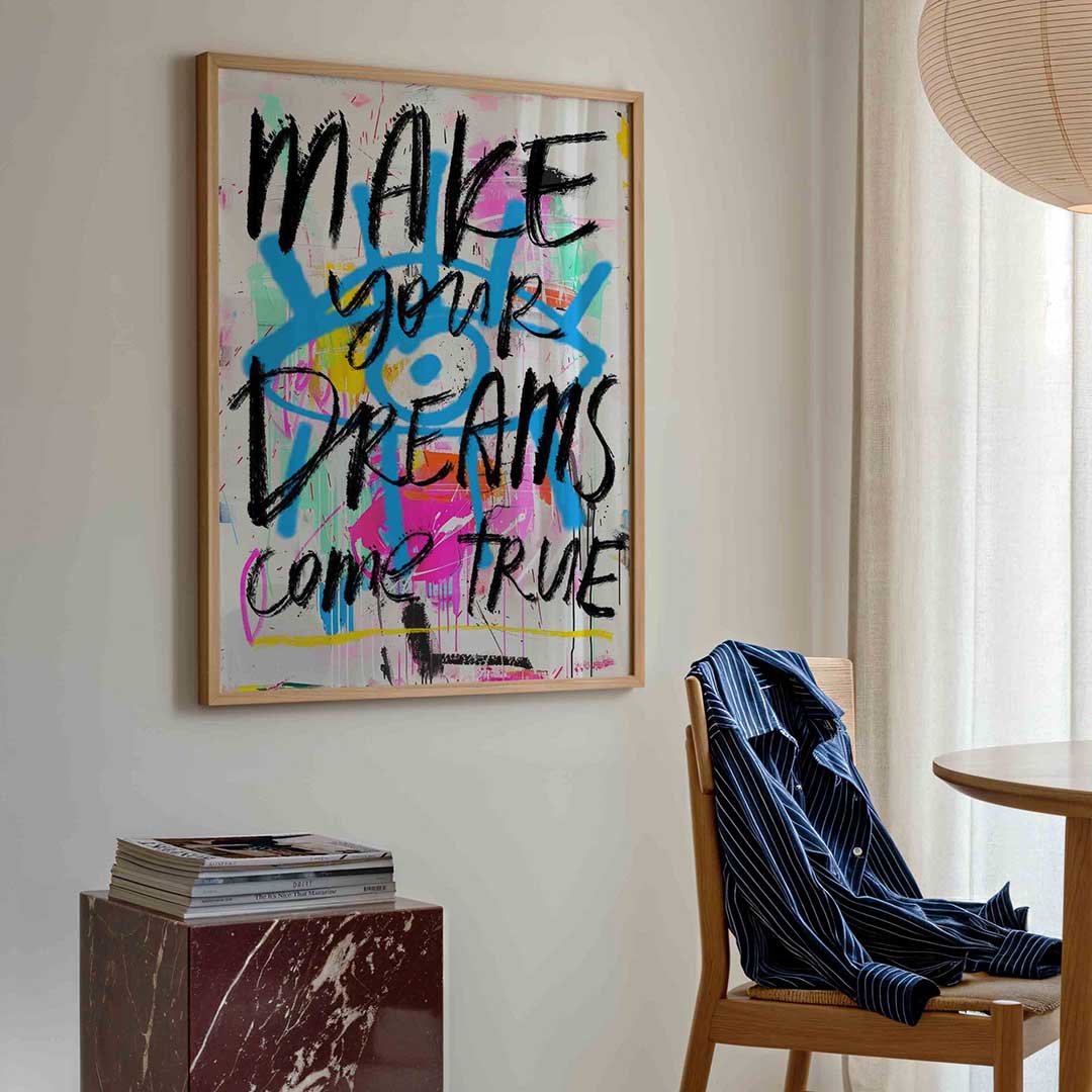Make your dreams – kleurrijke illustratie poster in staand formaat