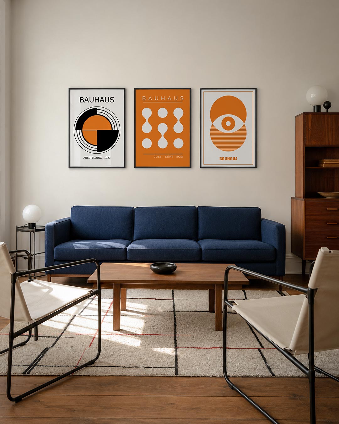 Cirkel en kleur driedelige posterset – deze posterset in drie delen toont een dynamisch lijnenspel met een oranje cirkel in