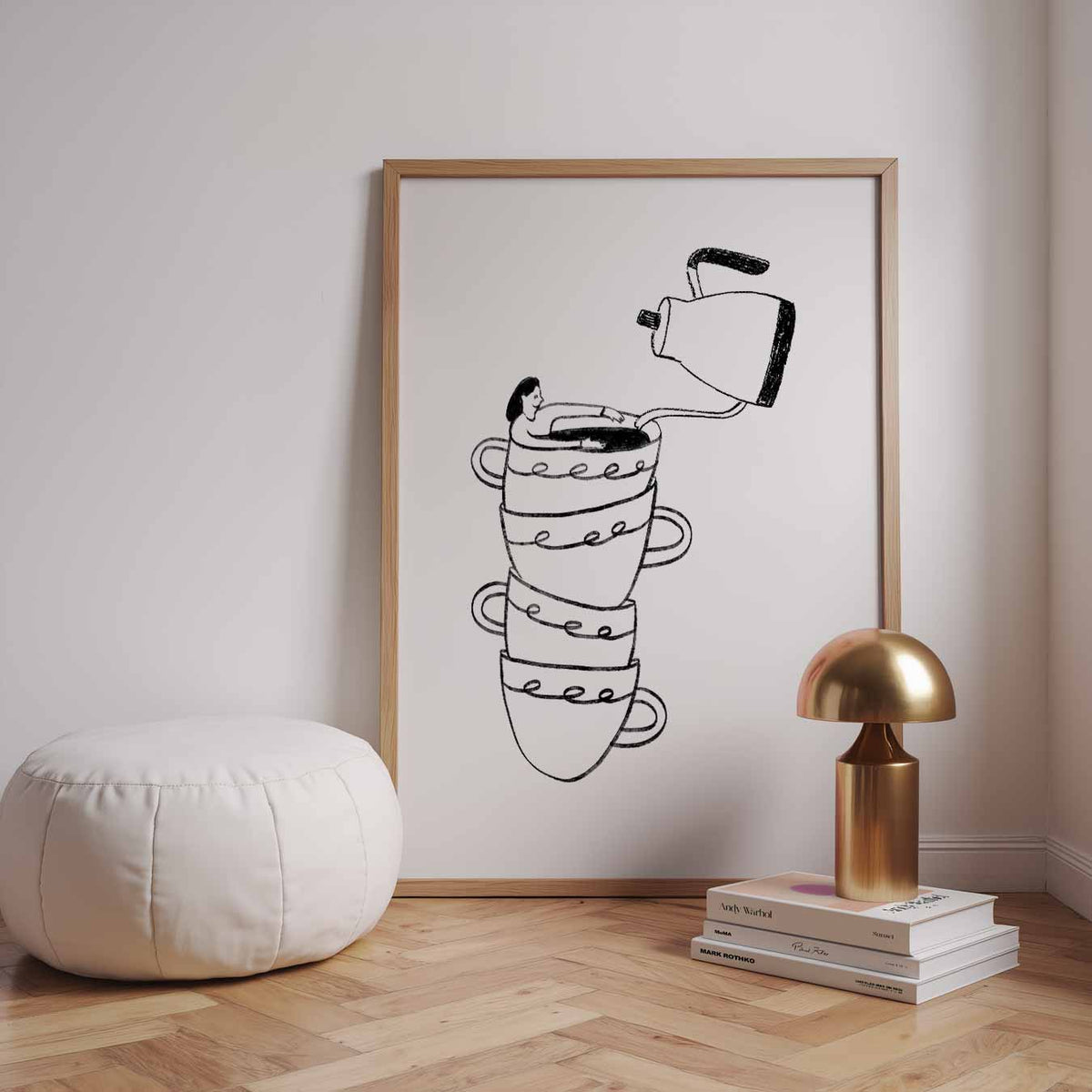 Koffiegenot Illustratie – staande zomer wanddecoratie van WallArtistic