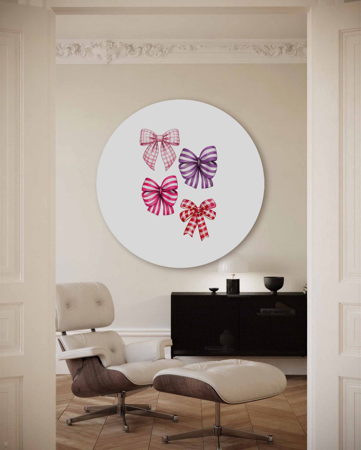 Strikjes – kleurrijke Pop Art muurcirkel voor aan de muur