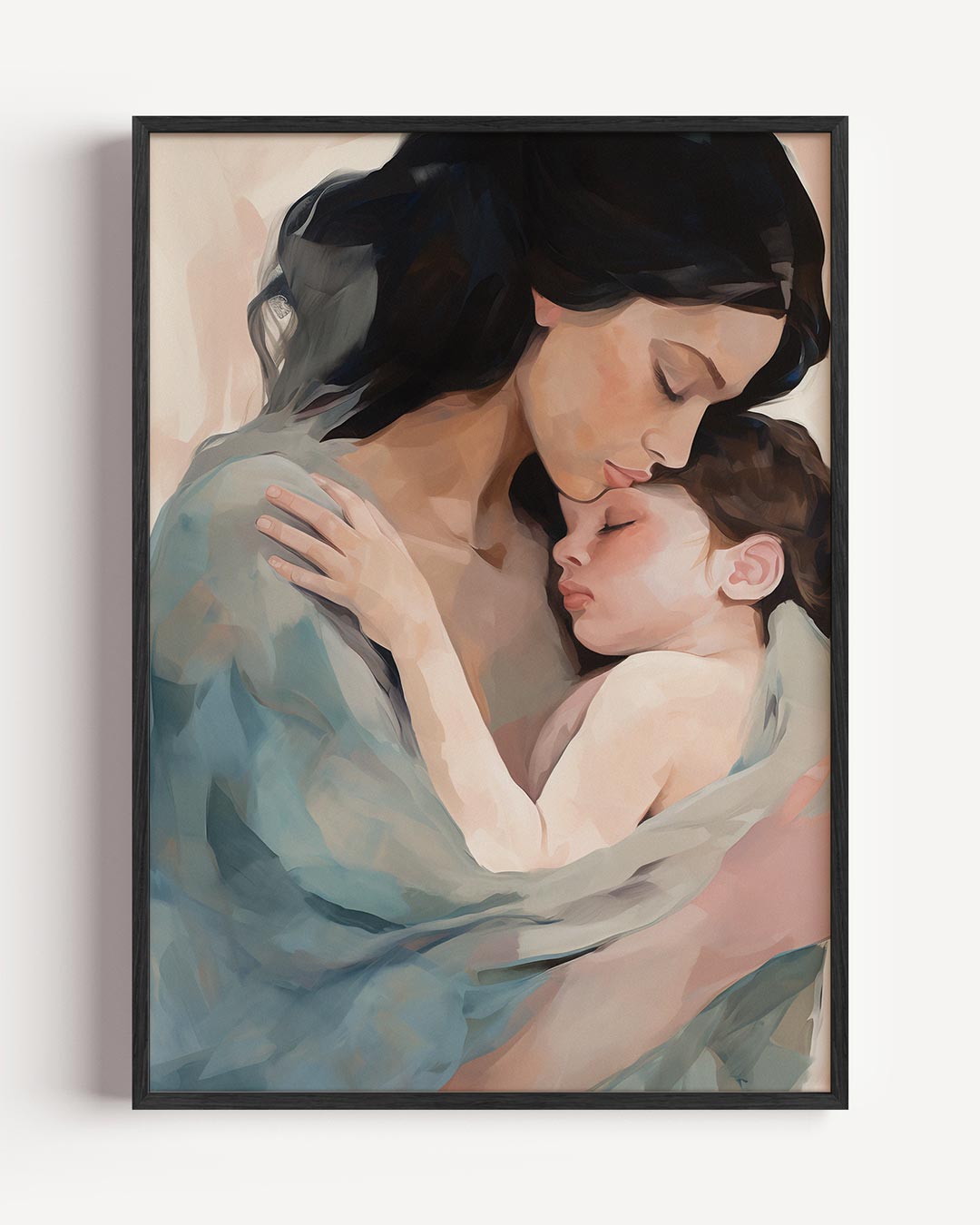 Moeder met baby in zachte tinten – vrouwelijk portret poster als wanddecoratie