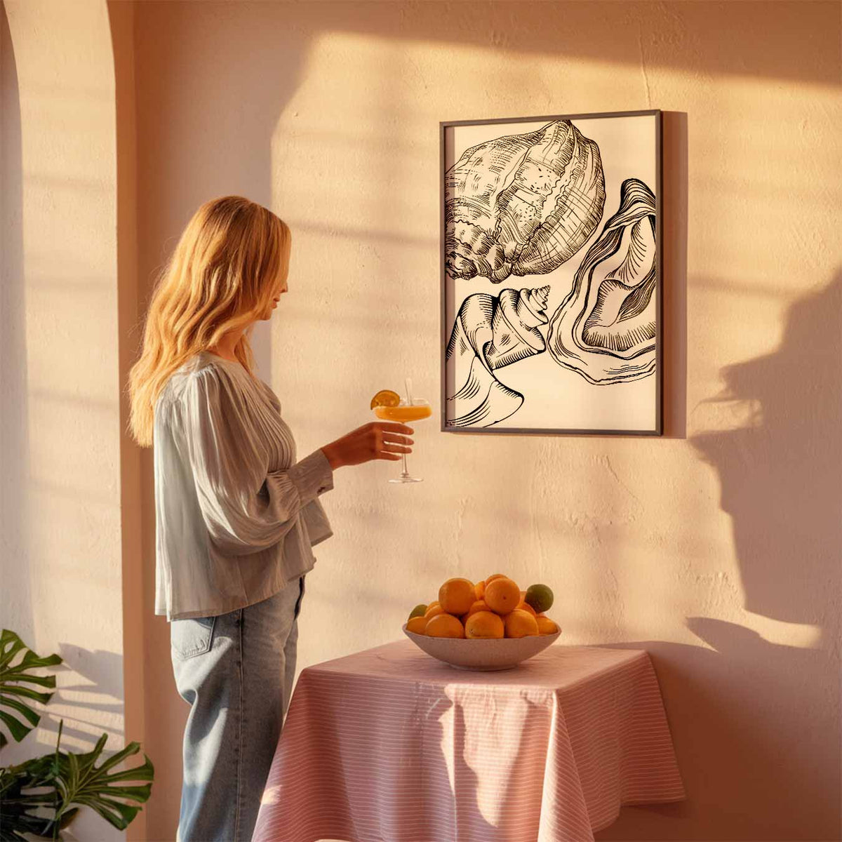 Elegante Schelpentekening – zeedierenposter als moderne staande wanddecoratie