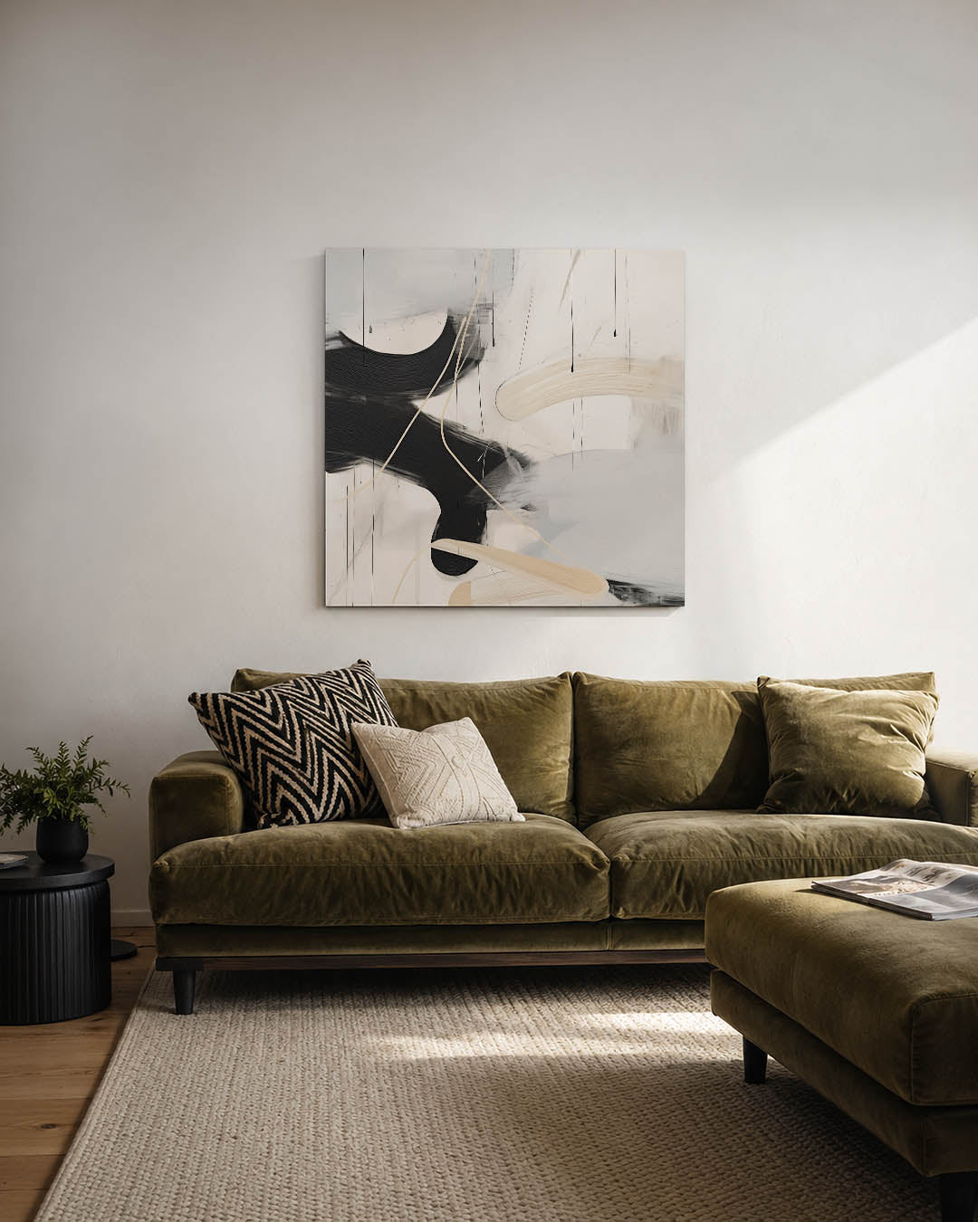 Dynamische lijnen kunstwerk – derde productweergave – dit kunstwerk toont een spel van vloeiende lijnen en contrasterende
