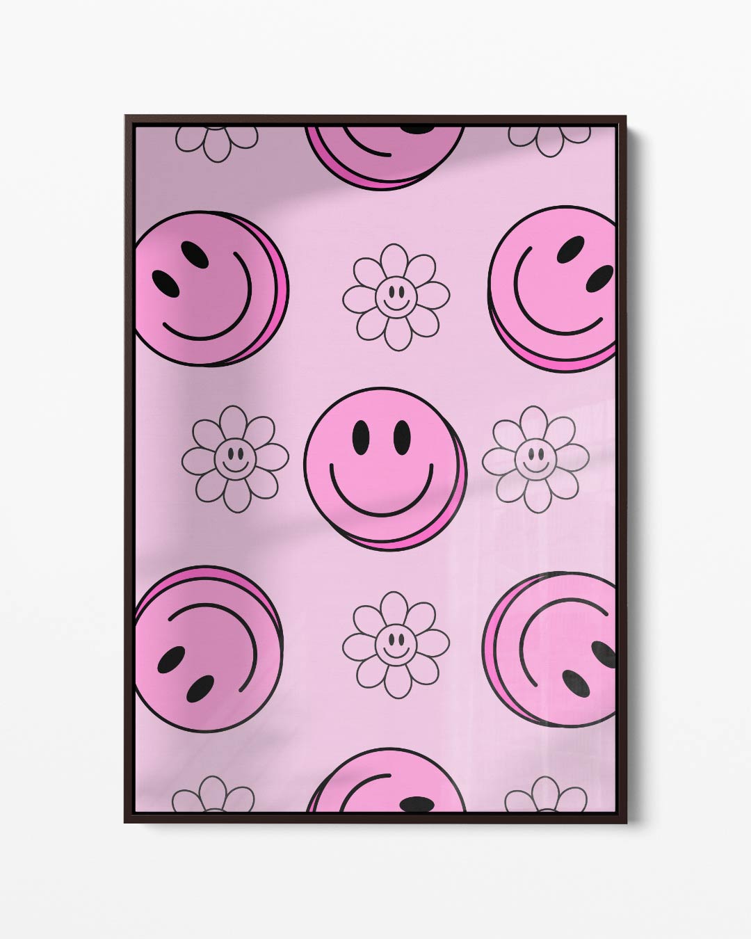 Vrolijke Smiley Bloemen Print – portret kunstwerk als wanddecoratie