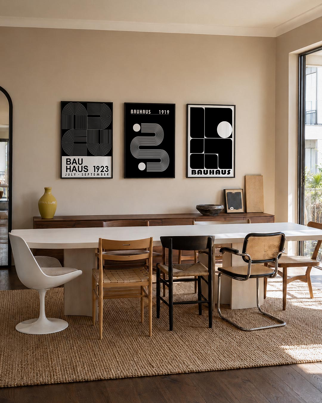Lijnen en vlakkenspel posterset – tweede productweergave – deze posterset in drie delen toont een dynamisch spel van witte