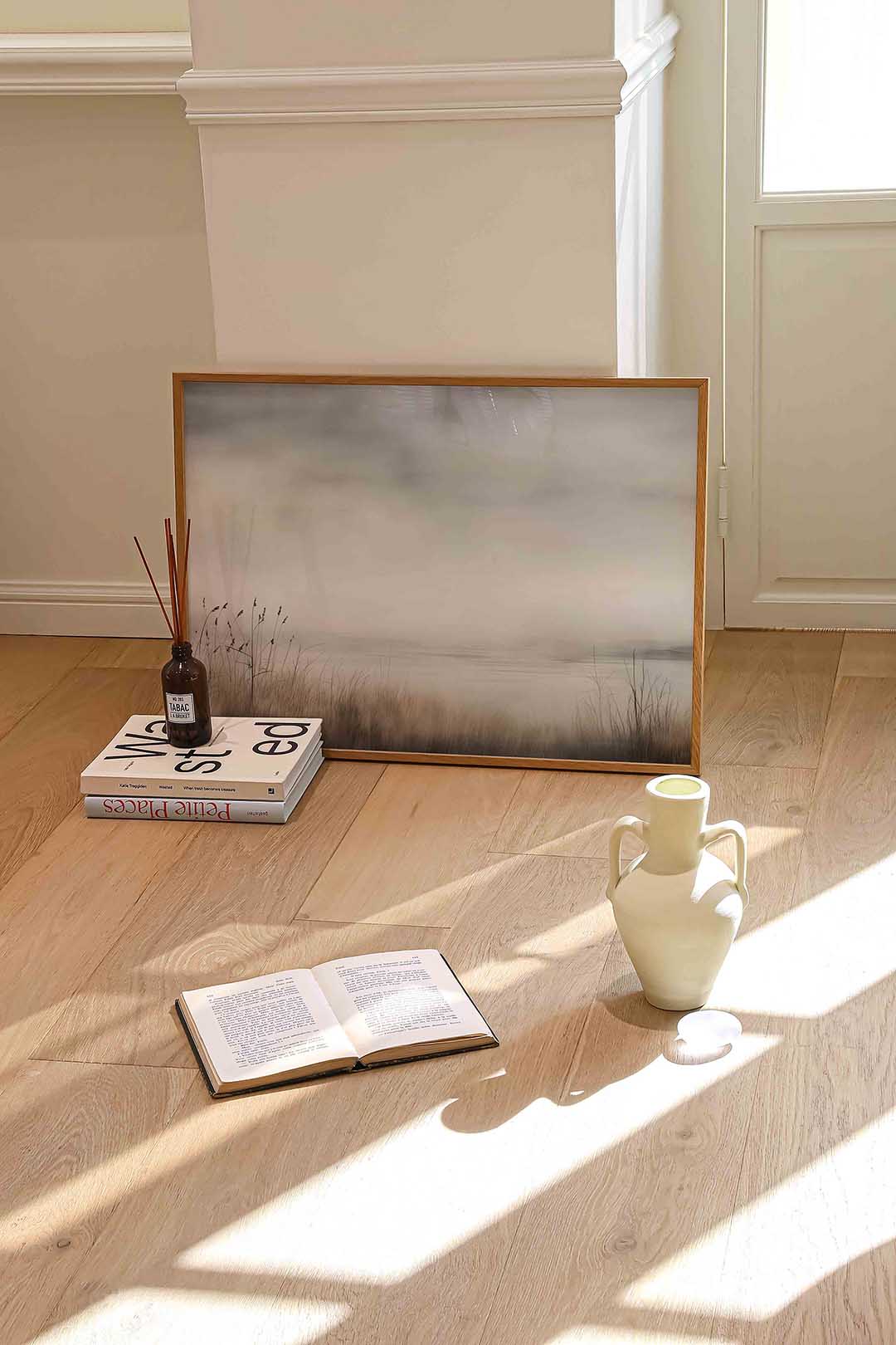 Mistige oever – liggende abstracte wanddecoratie van WallArtistic