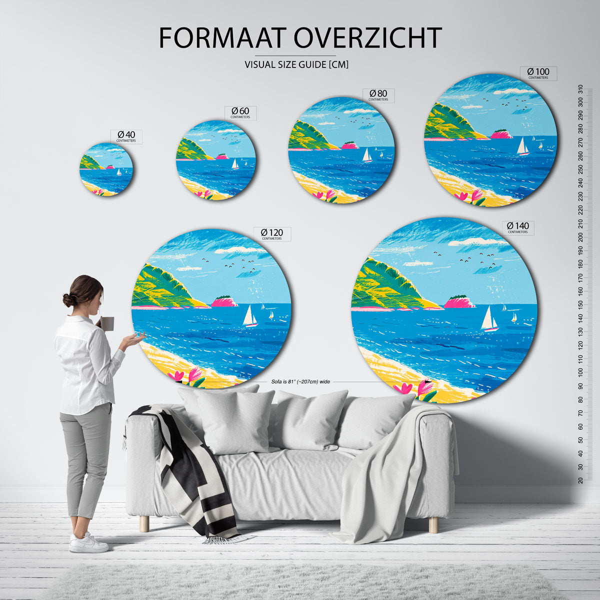 Zomerse zeilboot – abstracte wandkunst met textuur als muurcirkel