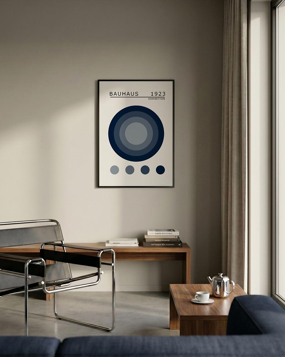 Cirkelstructuur blauw – staande Bauhaus poster voor aan de muur