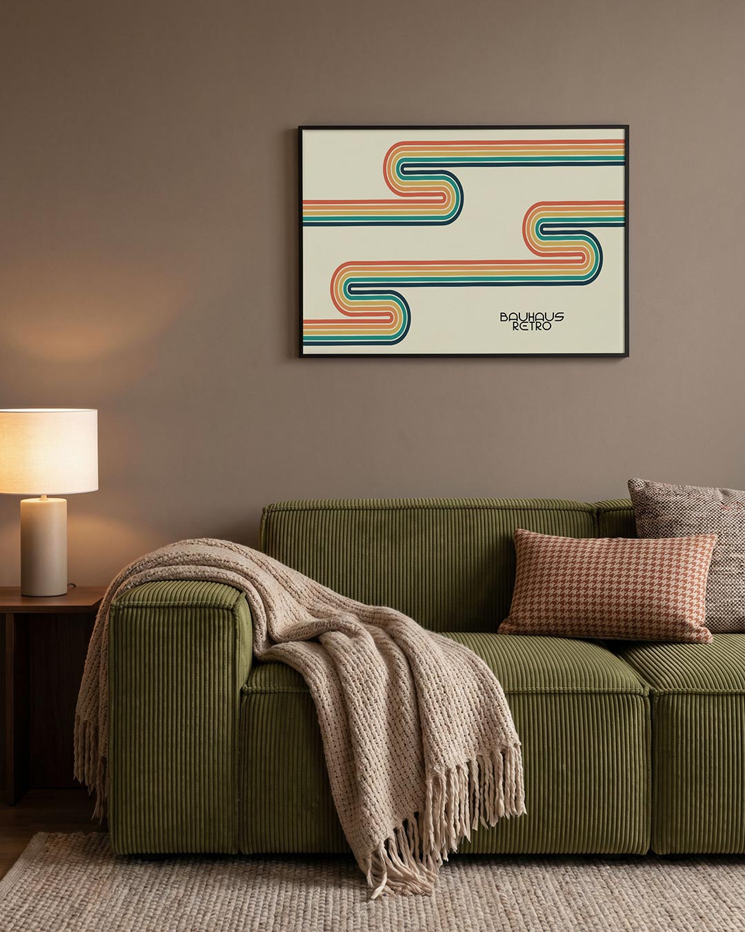 Kleurrijke lijnenspel – geometrische Bauhaus poster in liggend formaat