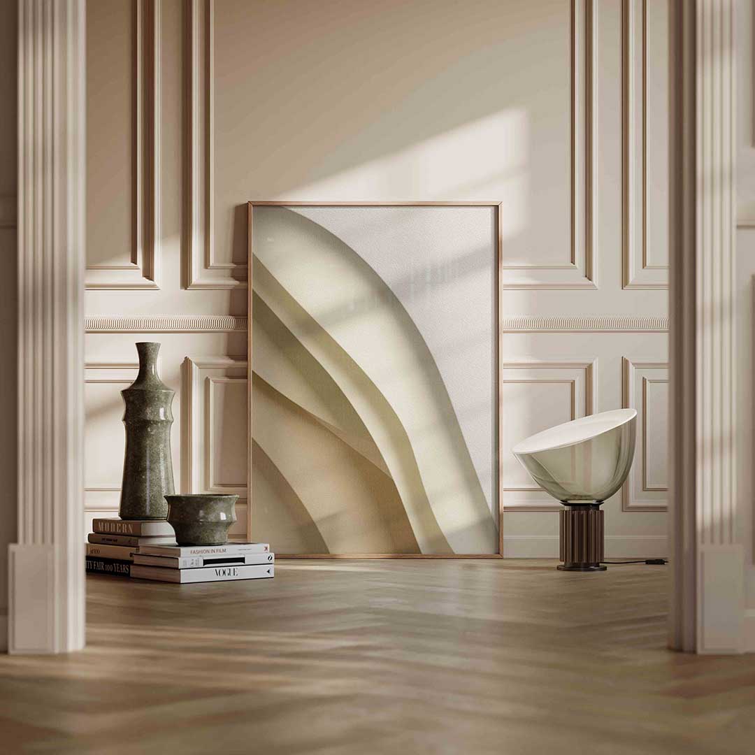 Golvende beige vormen – staande abstracte wanddecoratie van WallArtistic