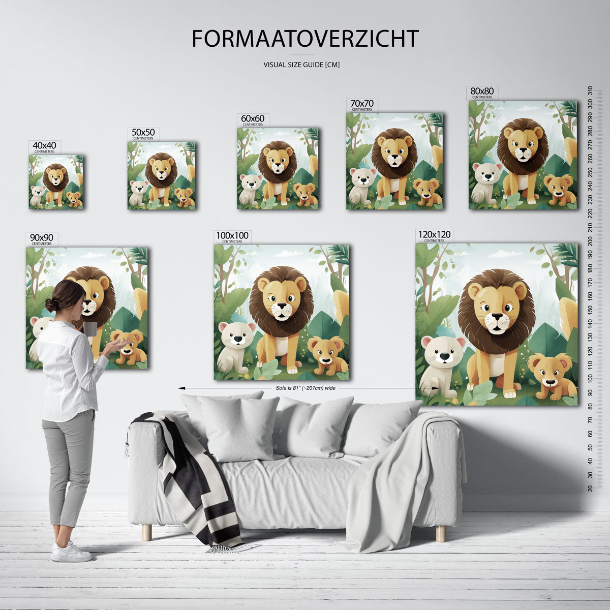 Leeuwenfamilie – vierkante muurposter voor de kinderkamer