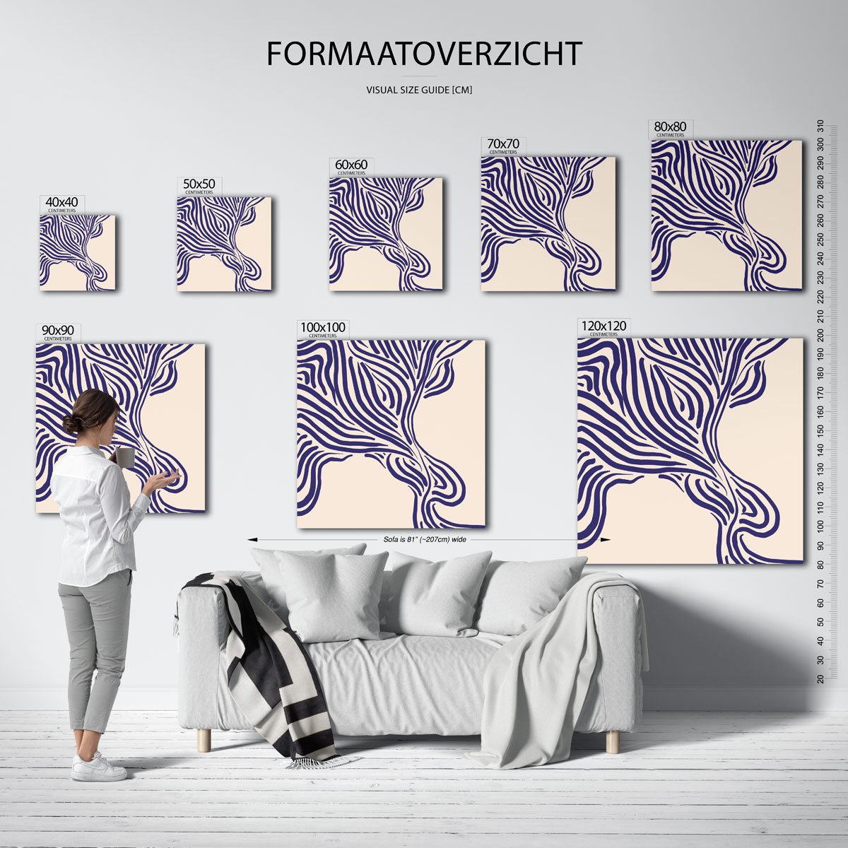 Gestreepte lijnen – vierkante muurposter met abstracte vormen