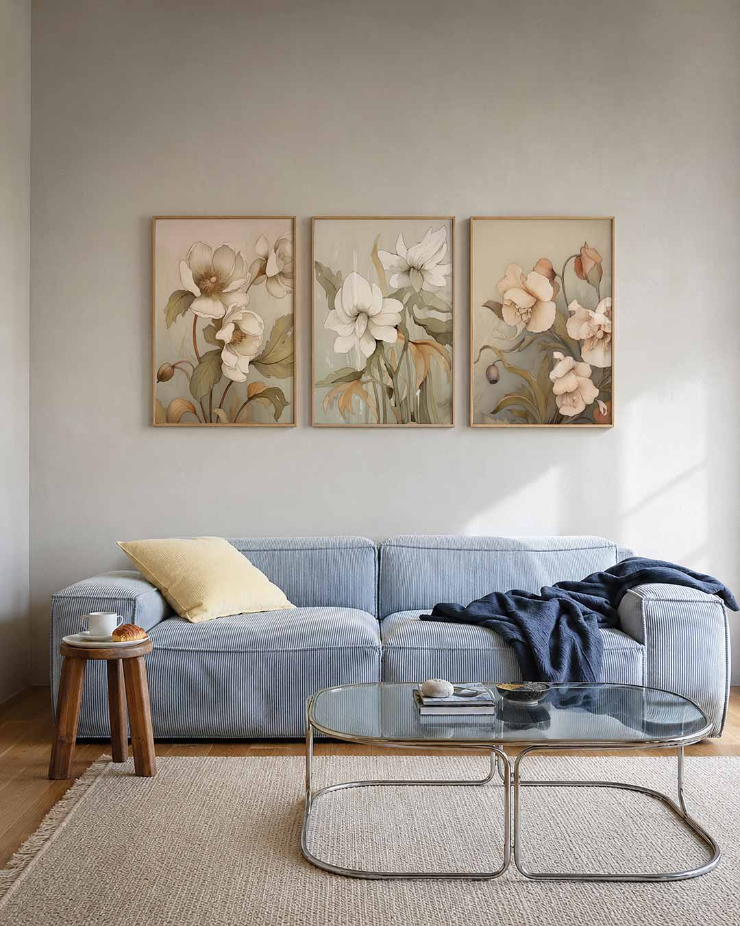 Bloemrijke elegantie posterset – tweede productweergave – deze posterset toont delicate bloemen met zachte, vloeiende