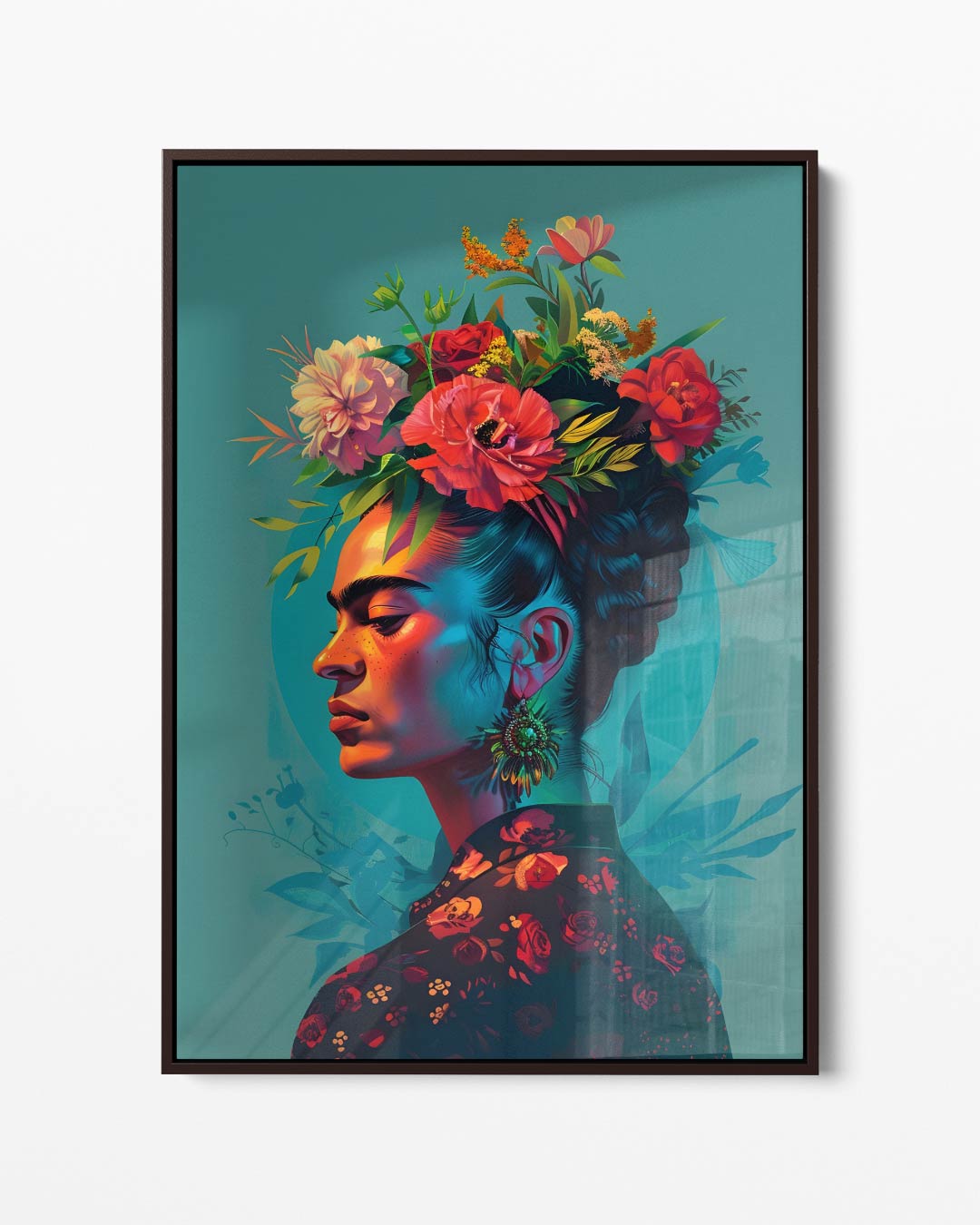 Bloemenkroon Portret – portret kunstwerk als wanddecoratie