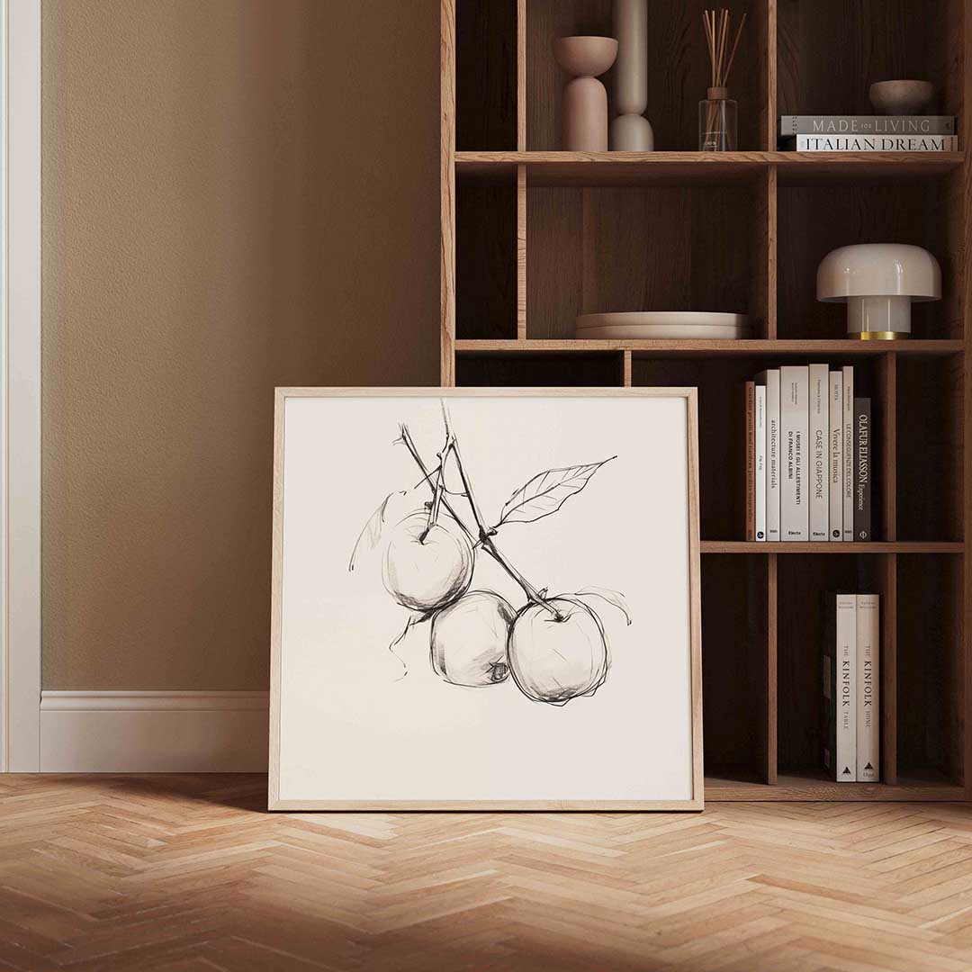 Appel schets – vierkante wanddecoratie met kleur en vorm van WallArtistic