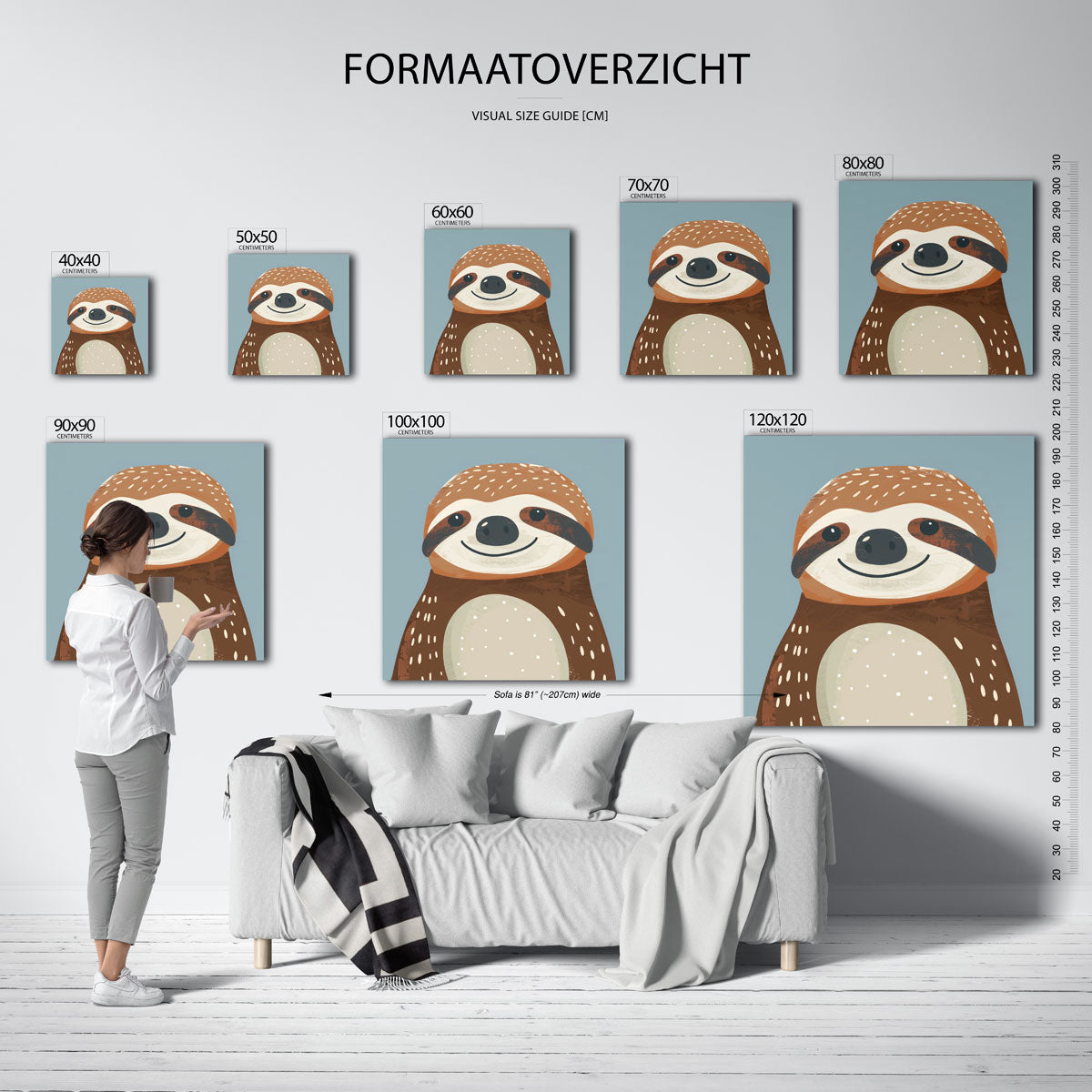 Lachende luiaard – vierkante muurposter voor de kinderkamer
