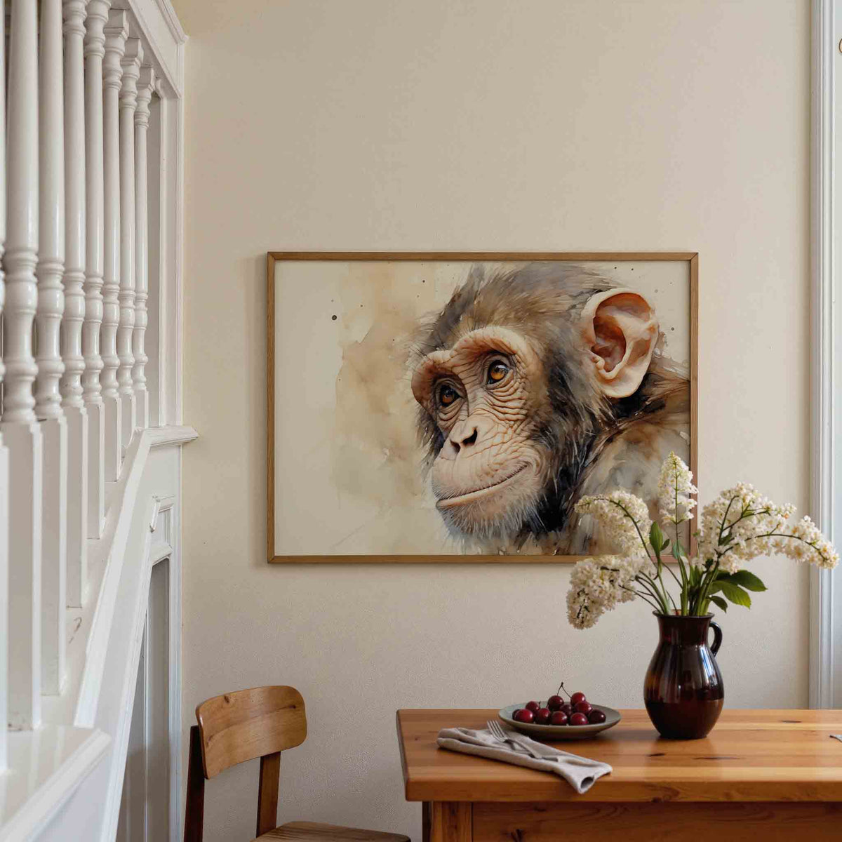 Chimpanzee portret – tropische poster in liggend formaat