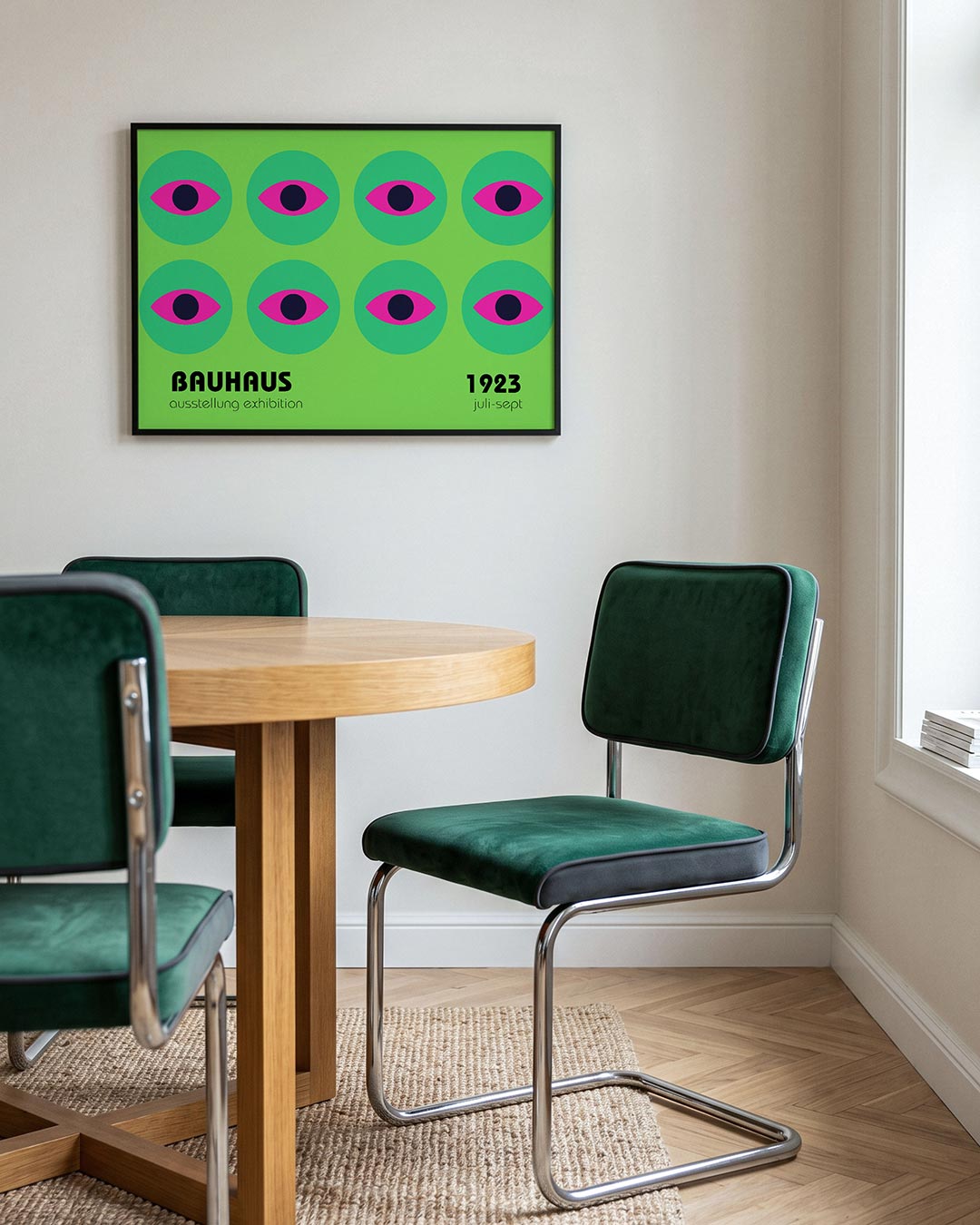 Oogvormen en cirkelritme – liggende Bauhaus poster voor aan de muur