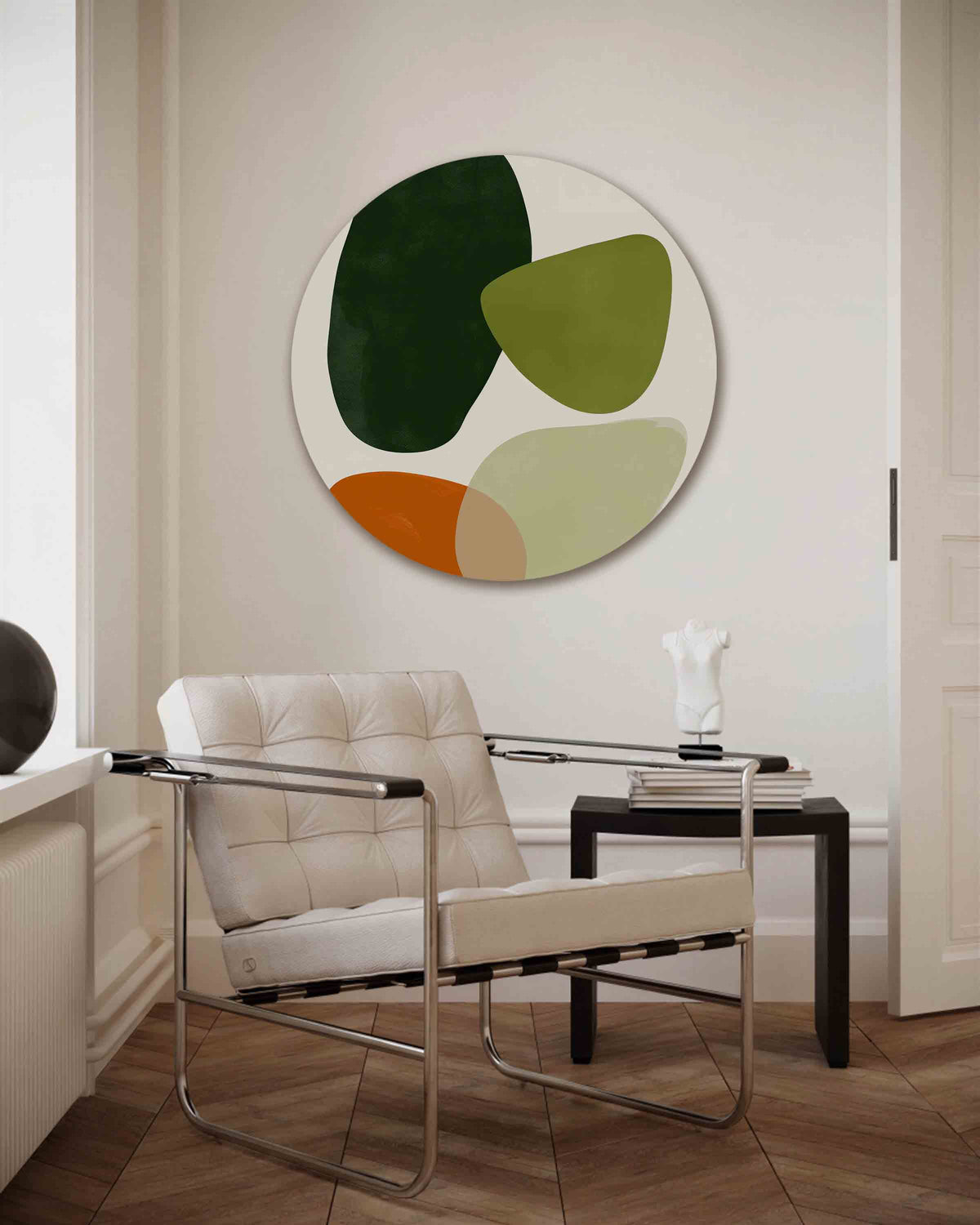 Abstracte vormen – kleurrijke muurcirkel als ronde wanddecoratie