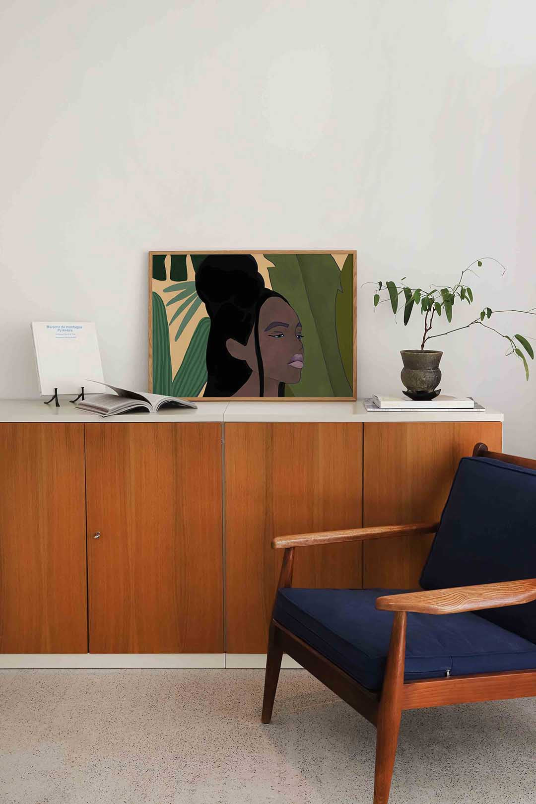 Vrouw met groene bladeren – moderne landscape wanddecoratie van WallArtistic