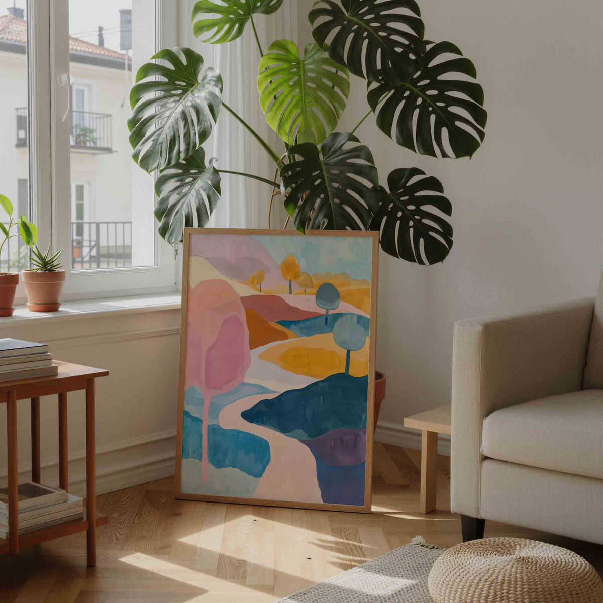 Landschap met bomen – moderne illustratie als portret poster