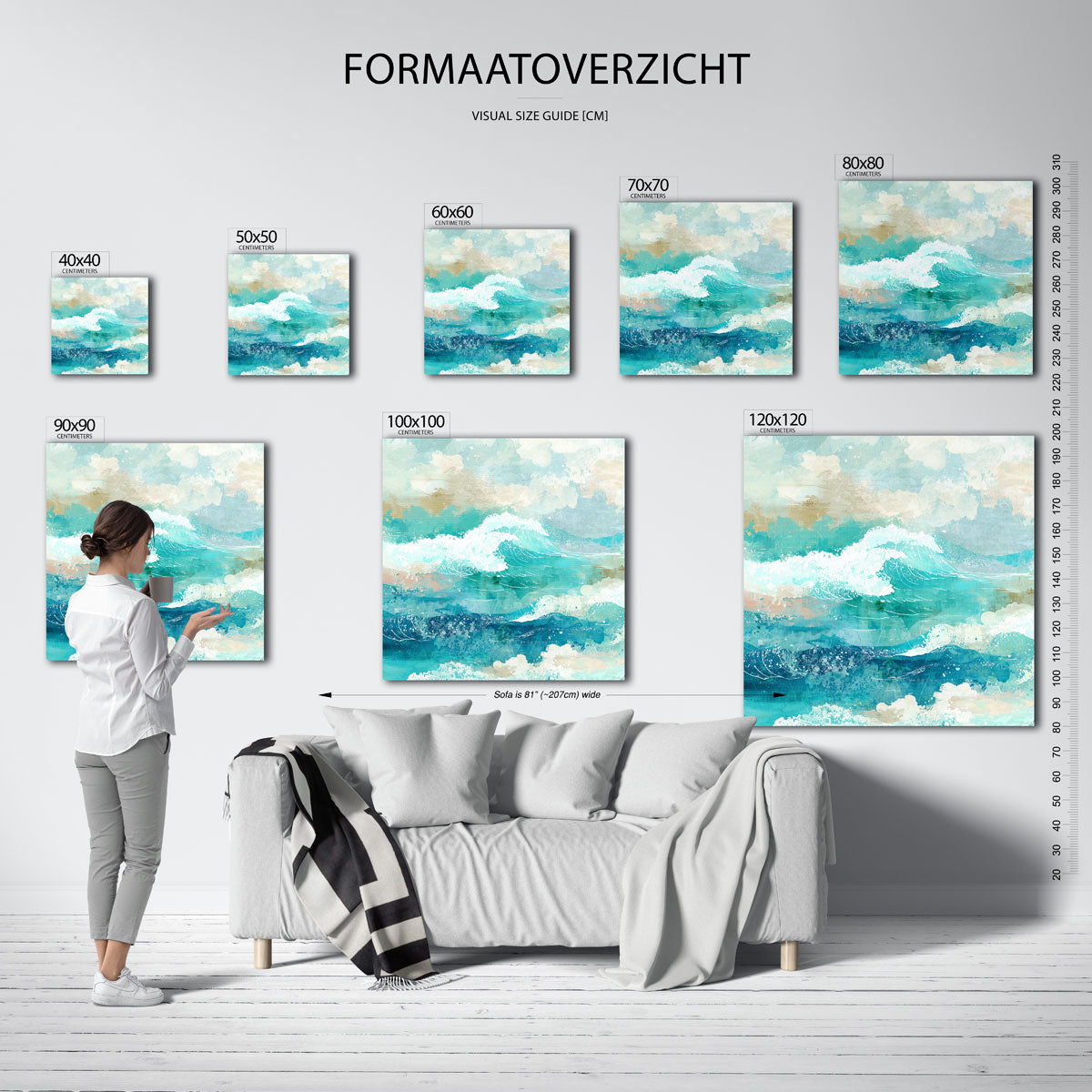 Golven en schuim – vierkante muurposter met abstracte vormen