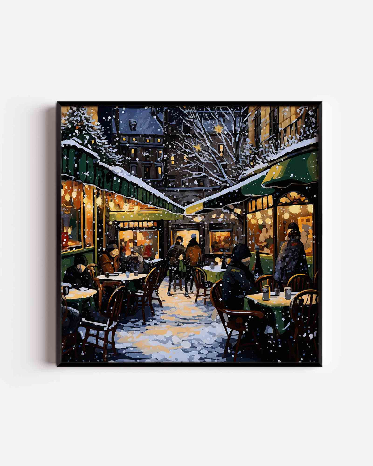 Winteravond terras – kerst vierkante poster als wanddecoratie