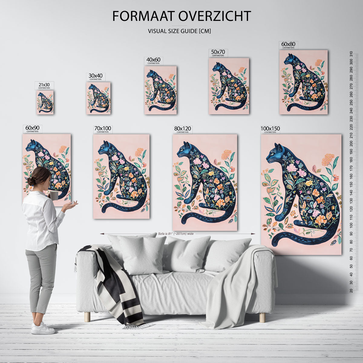 Bloemenkat – staande muurposter met dierenthema