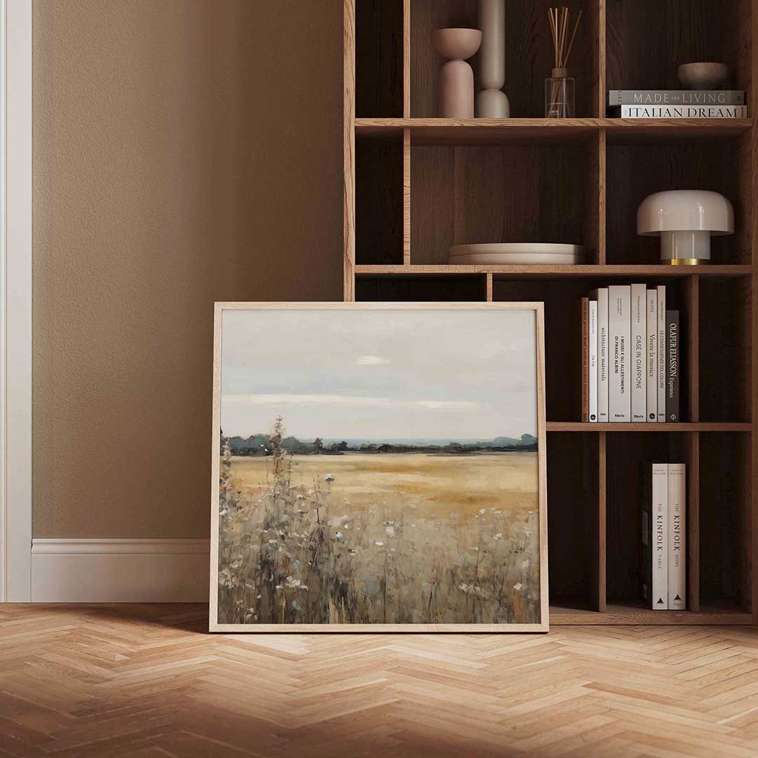 Landschap met veld – vierkante vintage wanddecoratie van WallArtistic