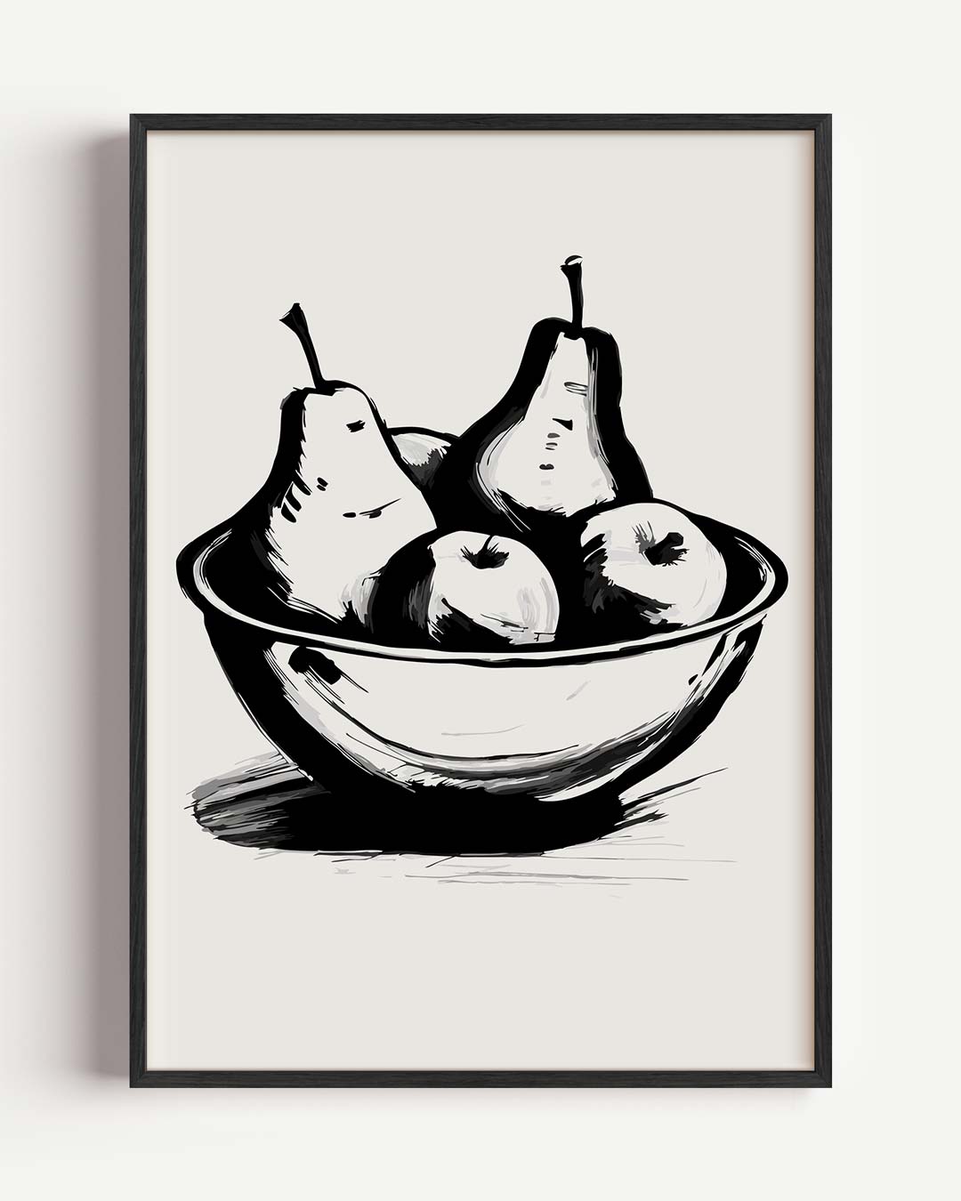 Elegante Zwart-Wit Fruitschaal – keuken portret poster als wanddecoratie