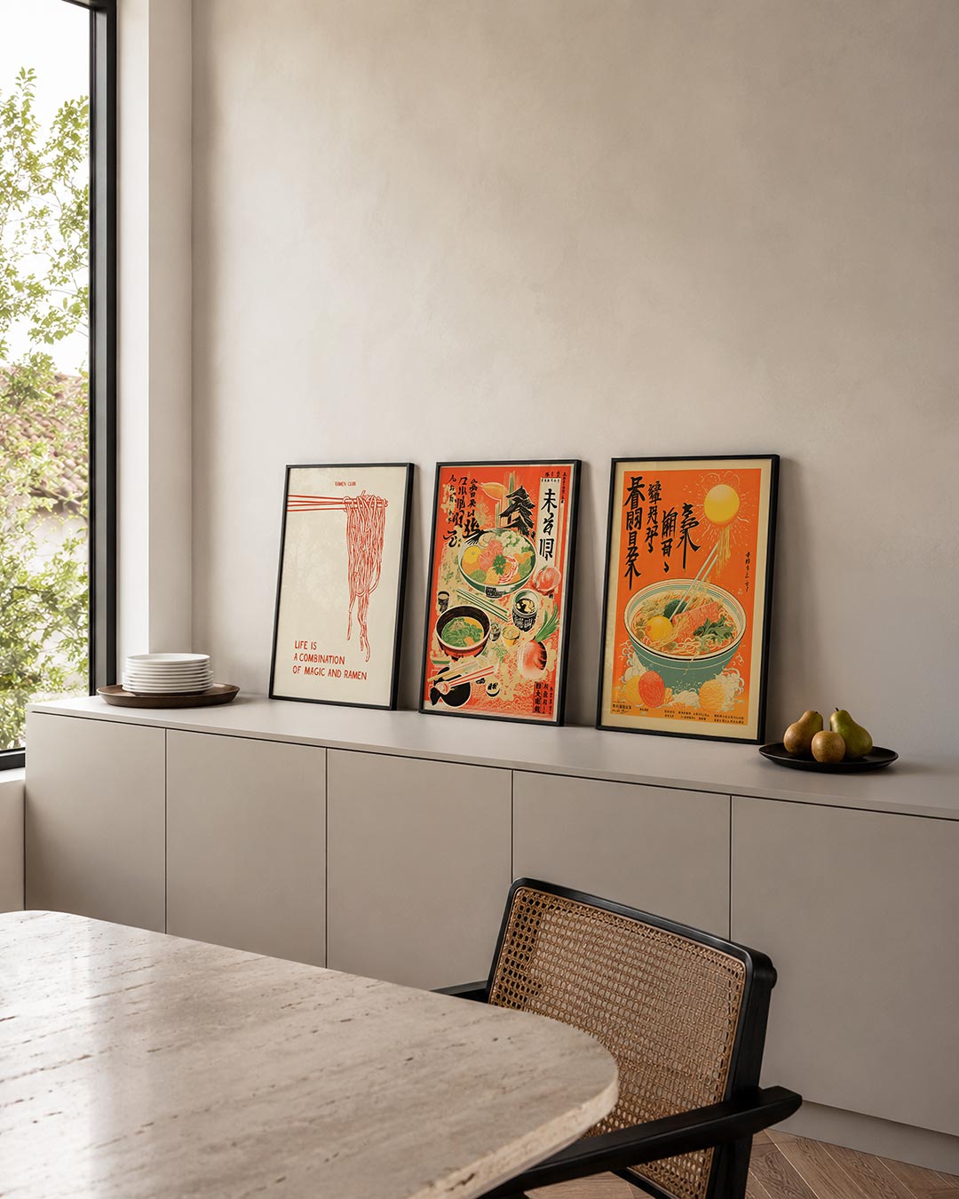 Noodle lijnen posterset – detailweergave – deze posterset toont een speels lijnenspel van oranje