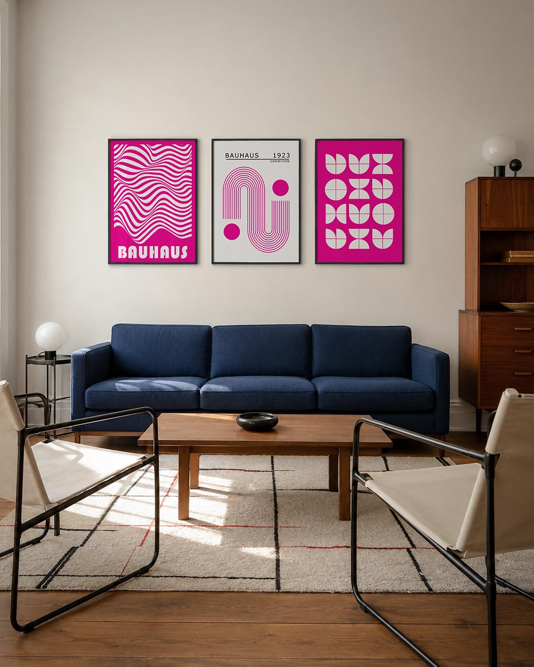 Golvend lijnenspel posterset – derde productweergave – deze posterset in drie delen toont vloeiende, golvende