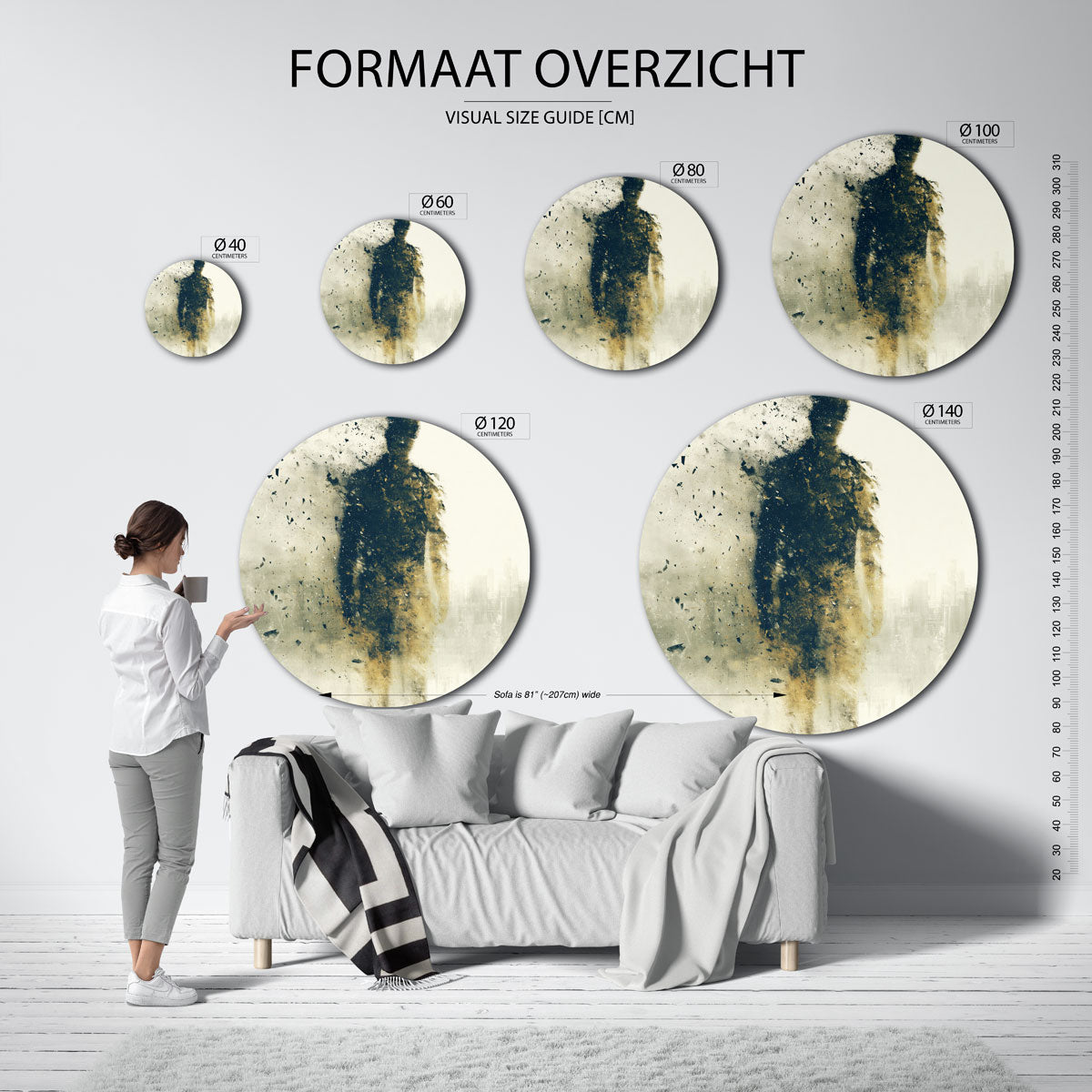 Abstracte figuur – ronde muurdecoratie met vrouwelijk portret