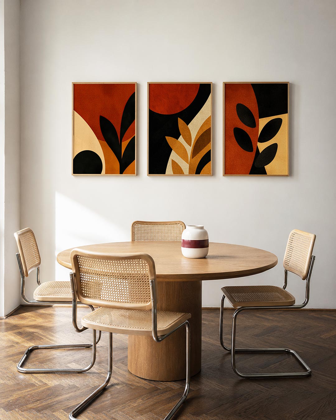 Vormen en vlakken driedelige posterset in interieur