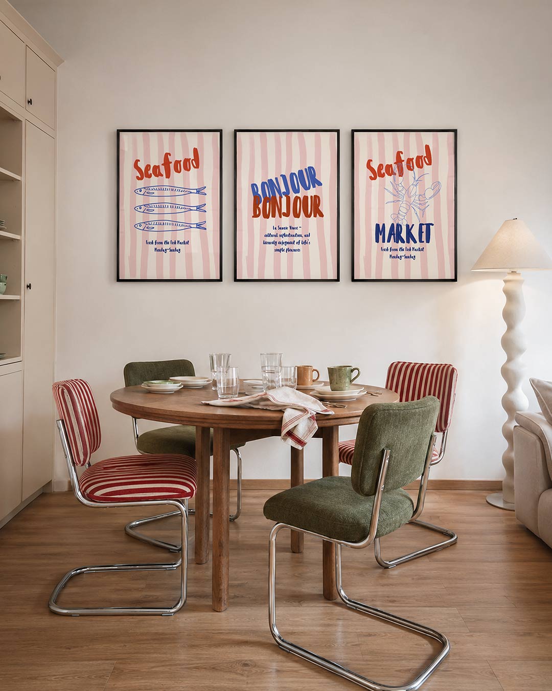 Visuele eenvoud driedelige posterset – deze posterset in drie delen toont speelse blauwe visvormen