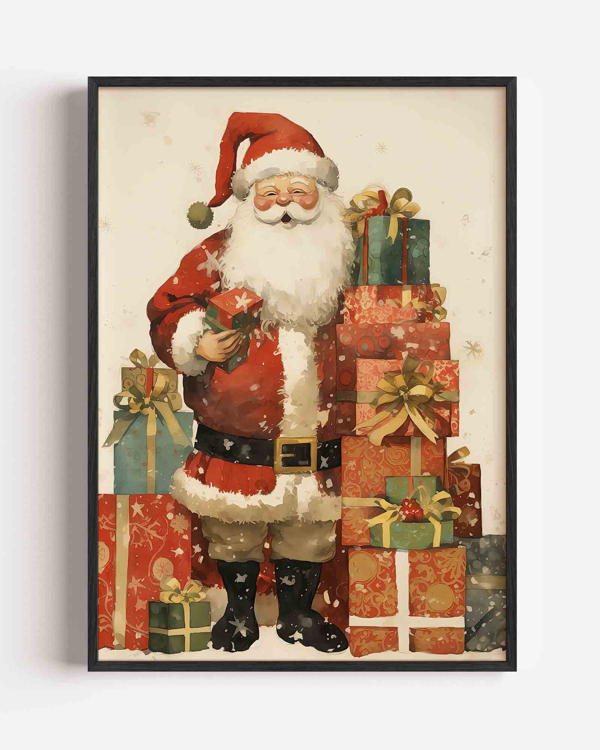 Kerstman met cadeaus – kerst portret poster als wanddecoratie
