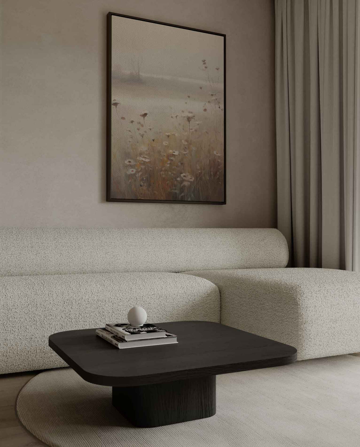 Mistige Bloemenweelde in de Ochtend – canvas kunstwerk als wanddecoratie