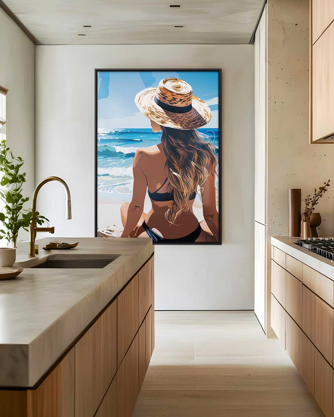 Zomers Stranduitzicht – canvas wanddecoratie in portret formaat